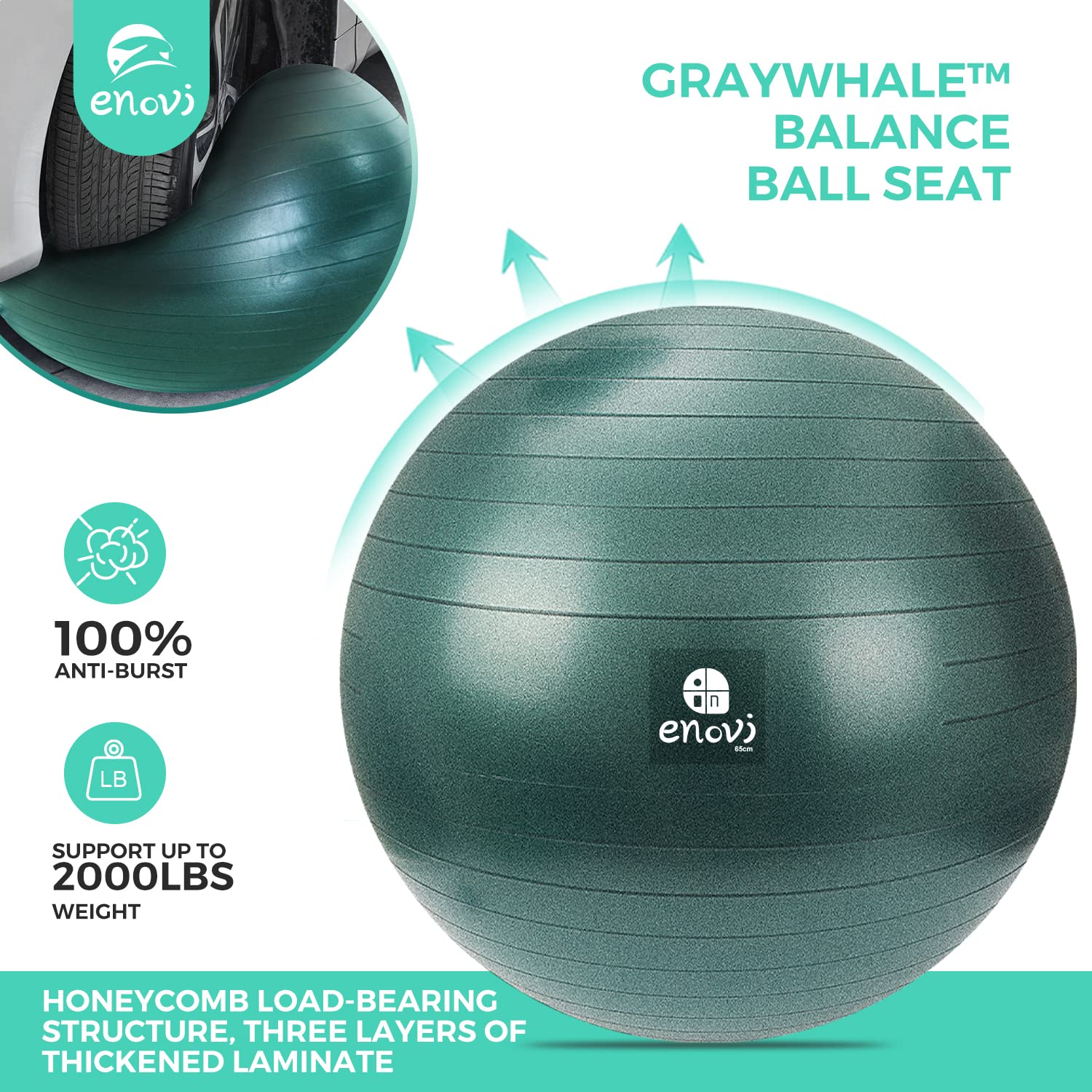 Lite Ballstuhl, Yoga-Ball, Gymnastikball mit Schonbezug für Heimbüro, Schreibtisch, Stabilitätsball und Balance-Ballsitz zur Linderung von Rückenschmerzen