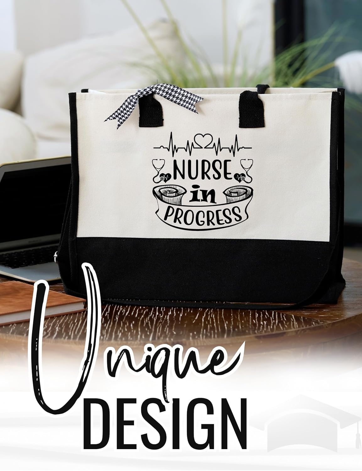 InnoBeta Future Nurse Gifts, Canvas Tote Bag with Top Zipper Closure and Shoulder Strap for Birthday, Christmas and Every Special Occasion