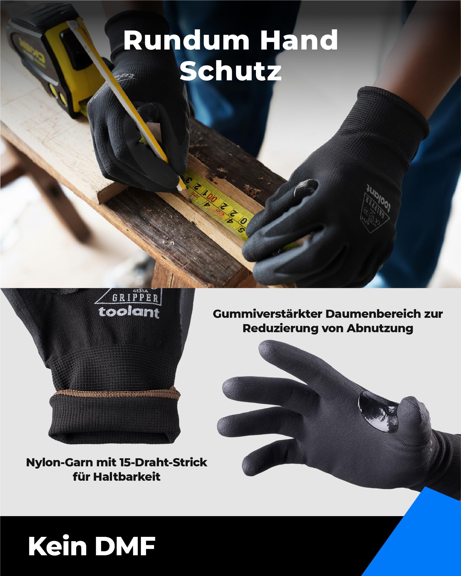 toolant Nitril-Arbeitshandschuhe mit MicroFoam-Beschichtung, atmungsaktives Nylon, rutschfester Griff, touchscreenfähig, ideal für Garten, Lager & Automobil, Grau (L, 12 Paar)