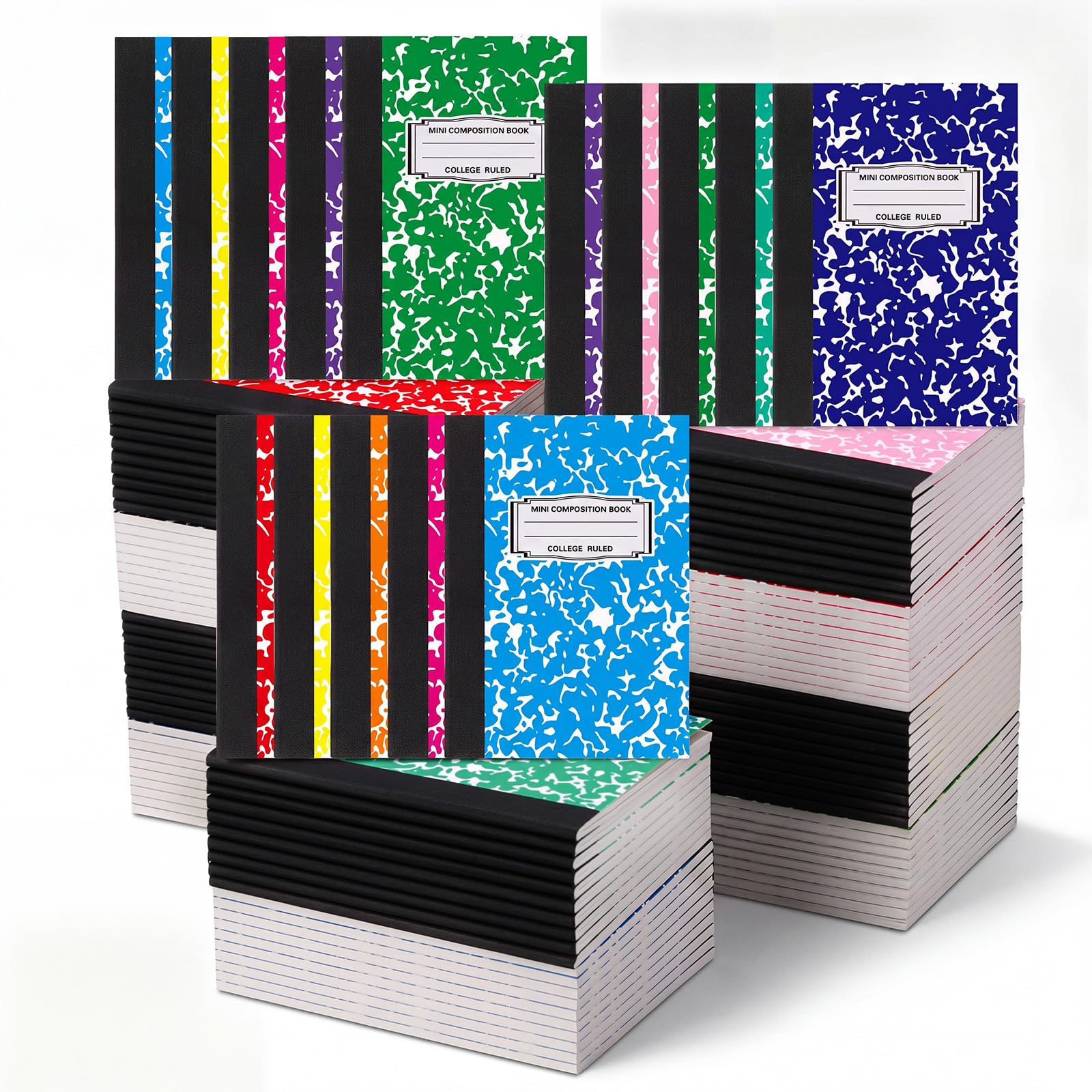 Resurhang Mini-Kompositions-Notizbuch, Großpackung, liniert, 11,4 x 8,26 cm, kleines Tagebuch, Notizbücher, 30 Blatt/60 Seiten, Marmoreinband für Schule, Bürobedarf, mehrfarbig, 200 Stück