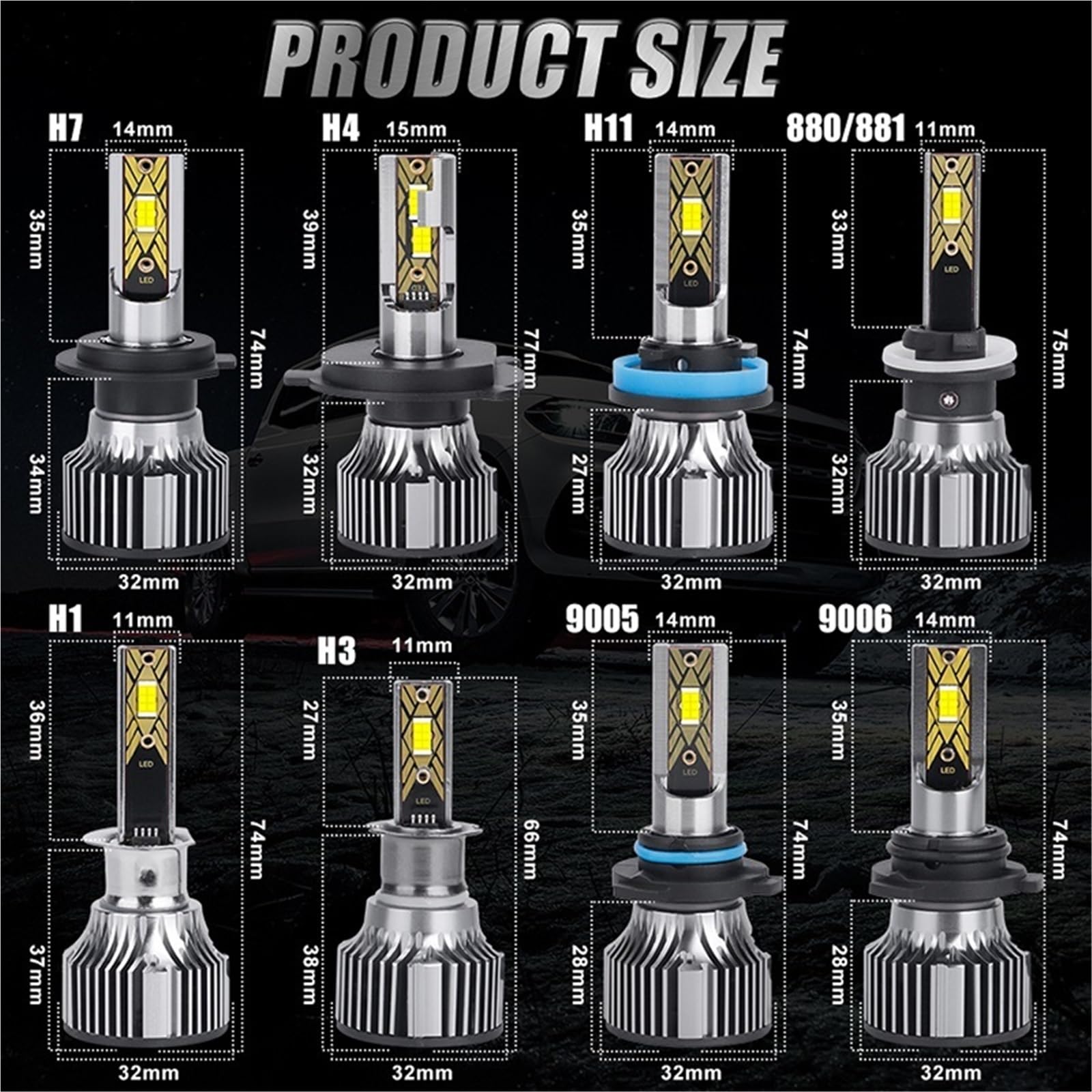 Faro LED Lampadina LED Canbus H1 H4 H7 | H8 H11 9005 HB3 9006 HB4 9012 Hir2 H27 880 881 7035 CSP Turbo Fendinebbia(H11)