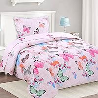 Vista 10 de MarCielo Juego de colcha infantil de 2/3 piezas con diseño de mariposa (mariposa B, individual)