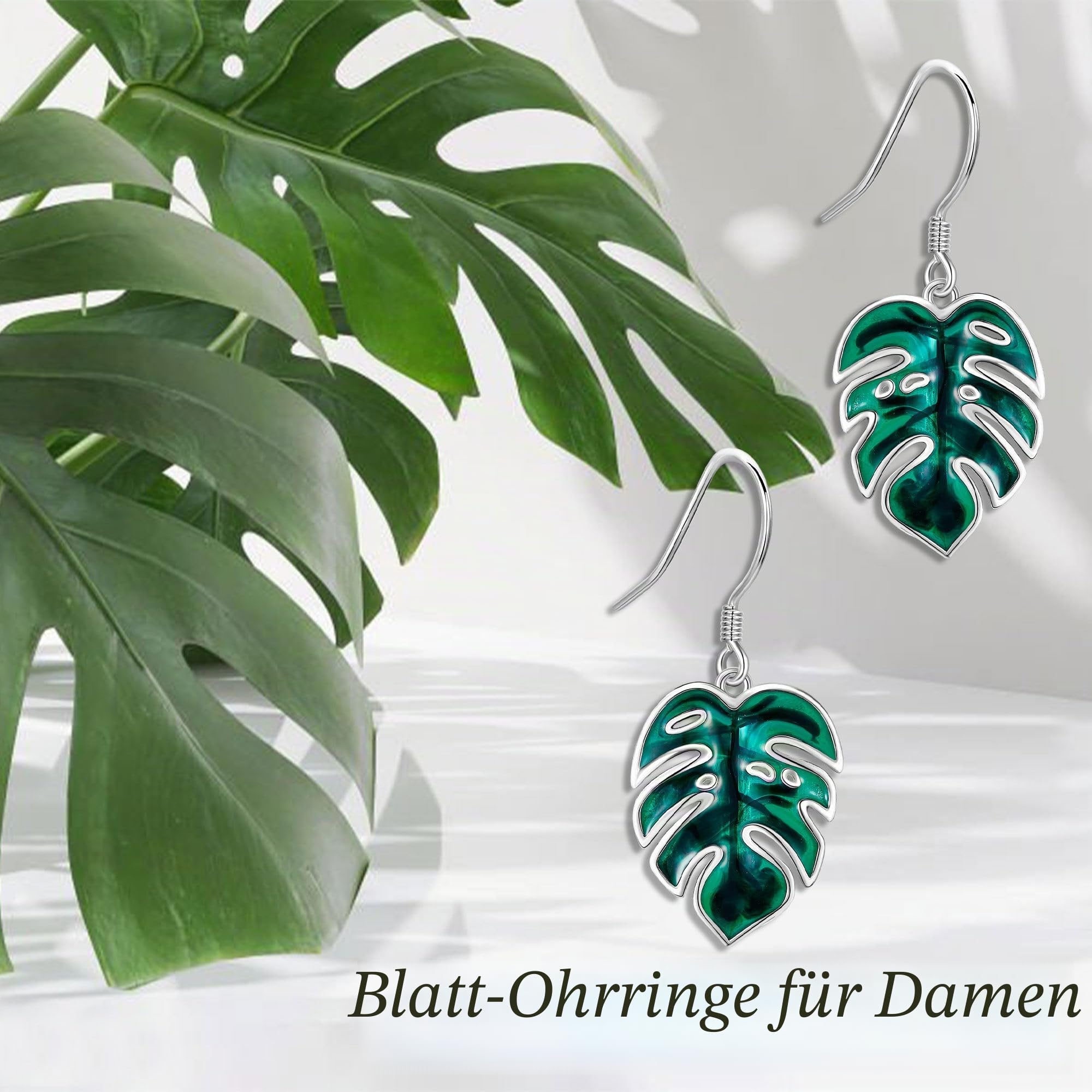 Blätter Ohrhänger S925 Sterling Silber Palmenblätter Hängend Ohrringe Grüne Monstera Blätter Tropische Pflanze Schmuck Geschenk für Damen