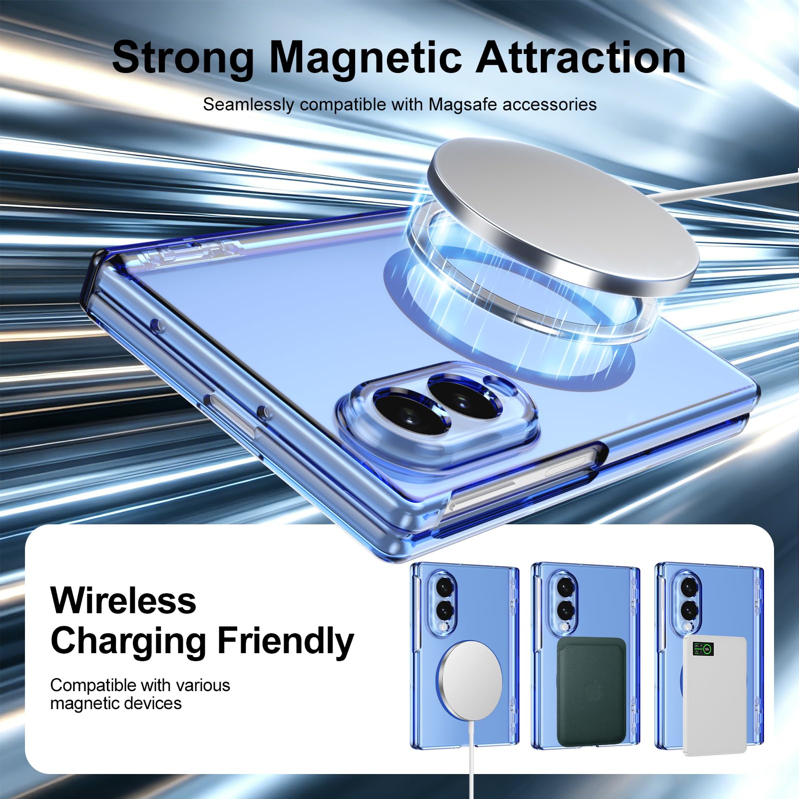 für Galaxy Z Fold 8 (breit) Magnetische Hülle, Scharnierschutz Blau