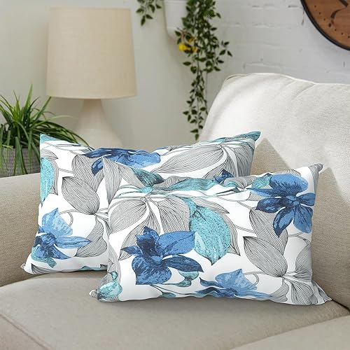 Paquete de 2 almohadas lumbares impermeables para exteriores con rellenos, 12 x 20 pulgadas, almohada decorativa rectangular para patio, hogar,