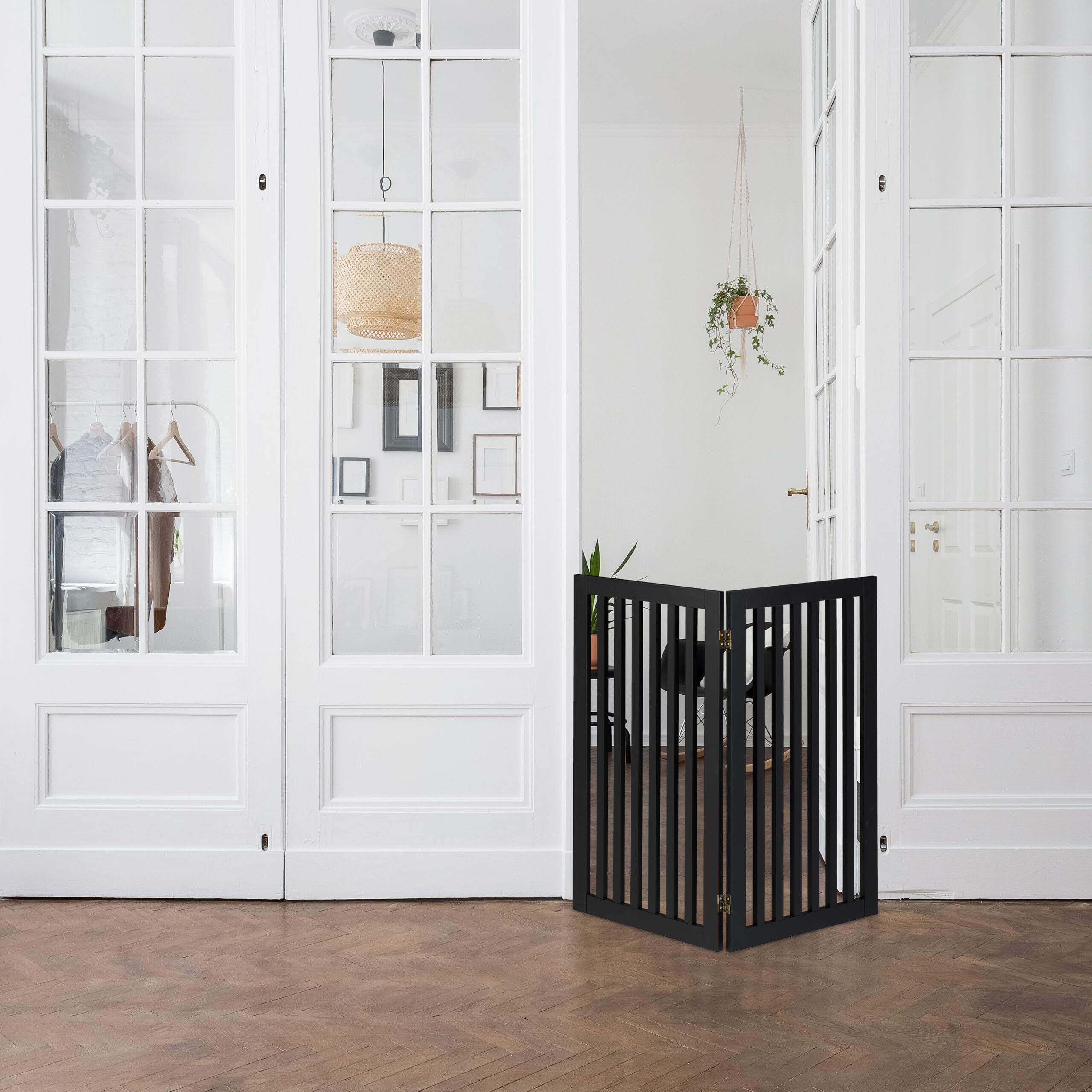 Relaxdays Cancelletto di Sicurezza per Cani, Cancellino Scale per Cuccioli, Barriera per Animali, HxL: 91,5x103 cm, Nero