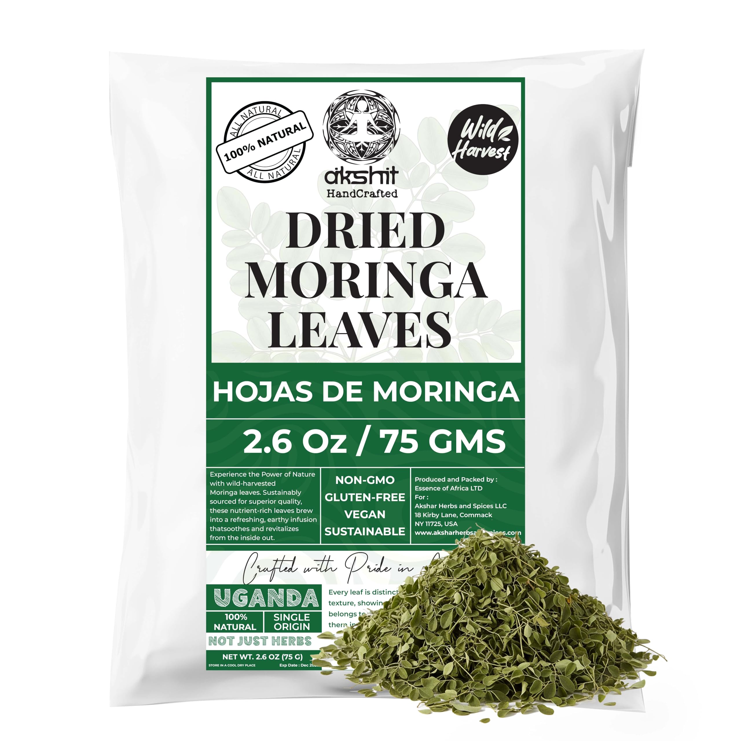 2.6oz Dried Moringa Leaves, Hojas De Moringa Secas,100% Natural MoringaOleifera Leaves, Loose Leaf Tea. Non GMO, Caffeine-free, No Additives. by Akshit