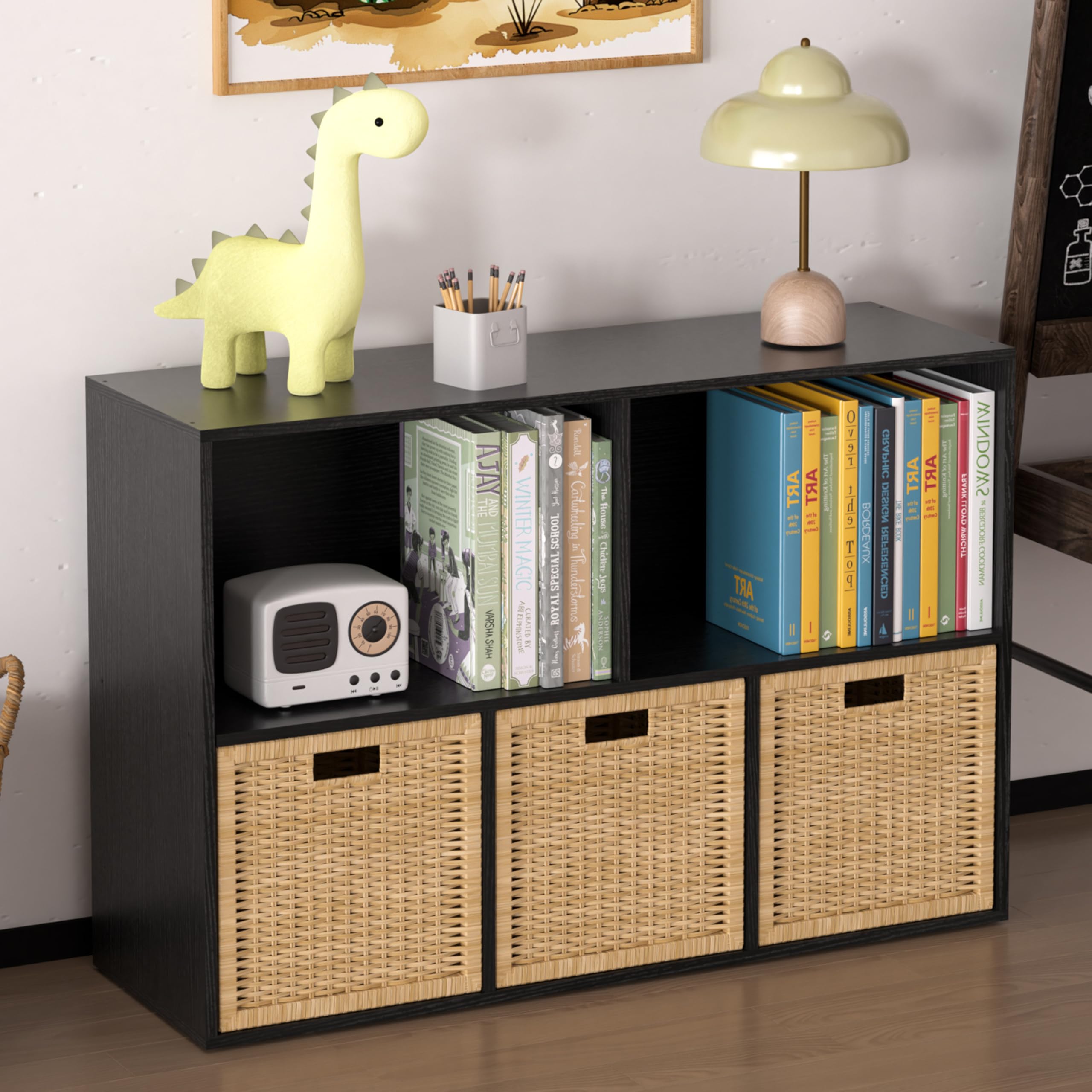 Organiseur de Rangement en Bois à 5 Cubes avec Panneau arrière fermé, étagères cubiques Blanches avec Compartiments pour Le Salon (Noir, 5 Cubes)
