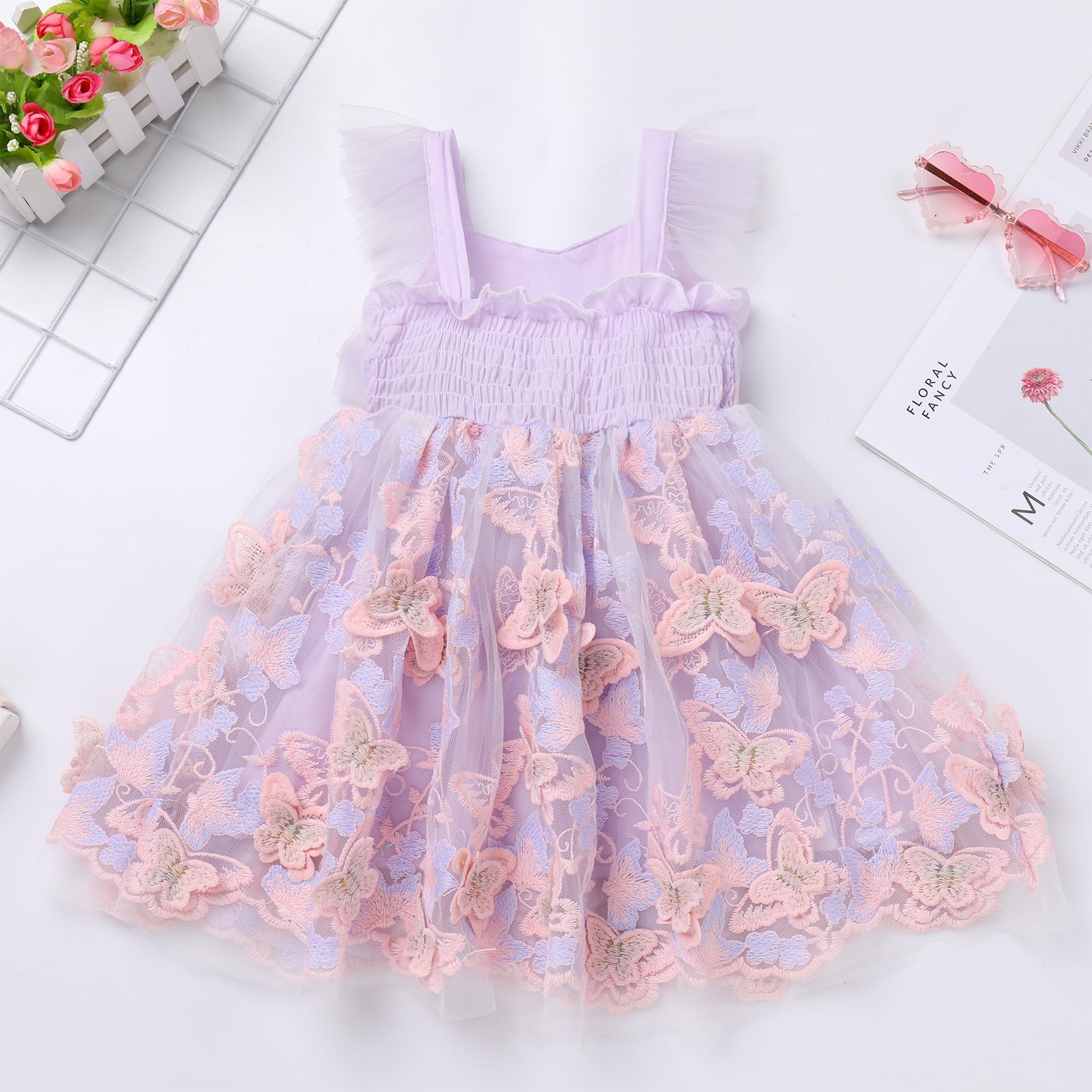 FYMNSI Robe de fête d'anniversaire pour bébé fille - Motif papillon - Sans manches - Tulle - Princesse - Robe de soirée