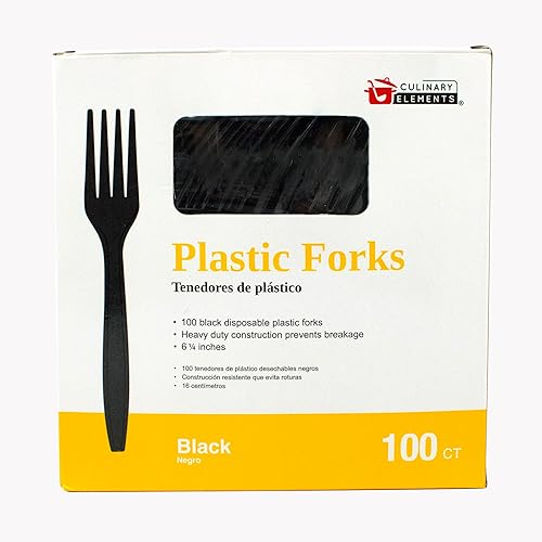 Tenedores desechables de plástico negro, cubiertos de plástico utensilios para fiestas, picnics, oficina, hogar y escuela, 100 unidades
