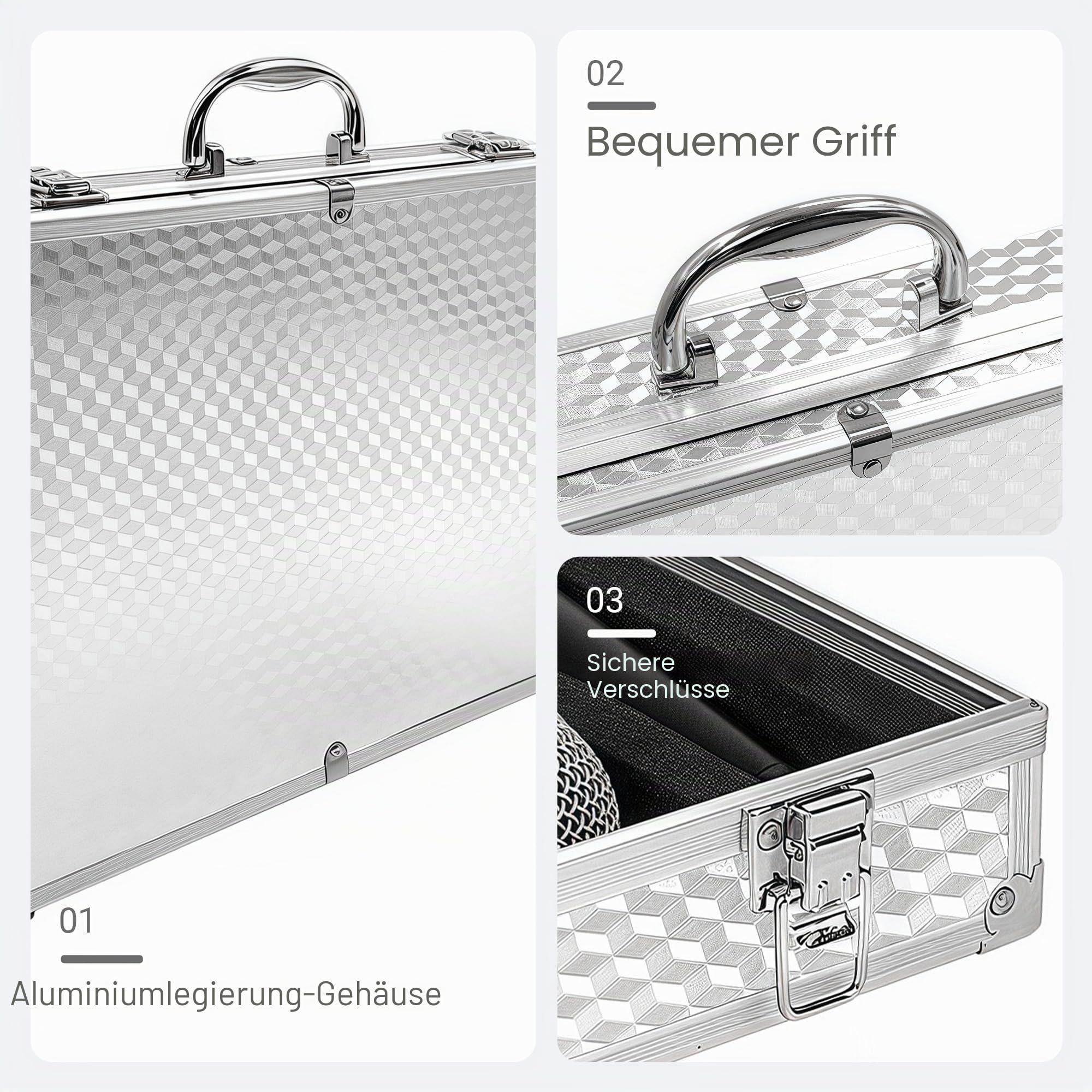 Musiin Tragbares Gehäuse für Audioausrüstung, mit einer robusten Struktur aus Aluminiumlegierung, geeignet für die Aufbewahrung und den Transport von Audio-Geräten, kabellosen Mikrofonsystemen und