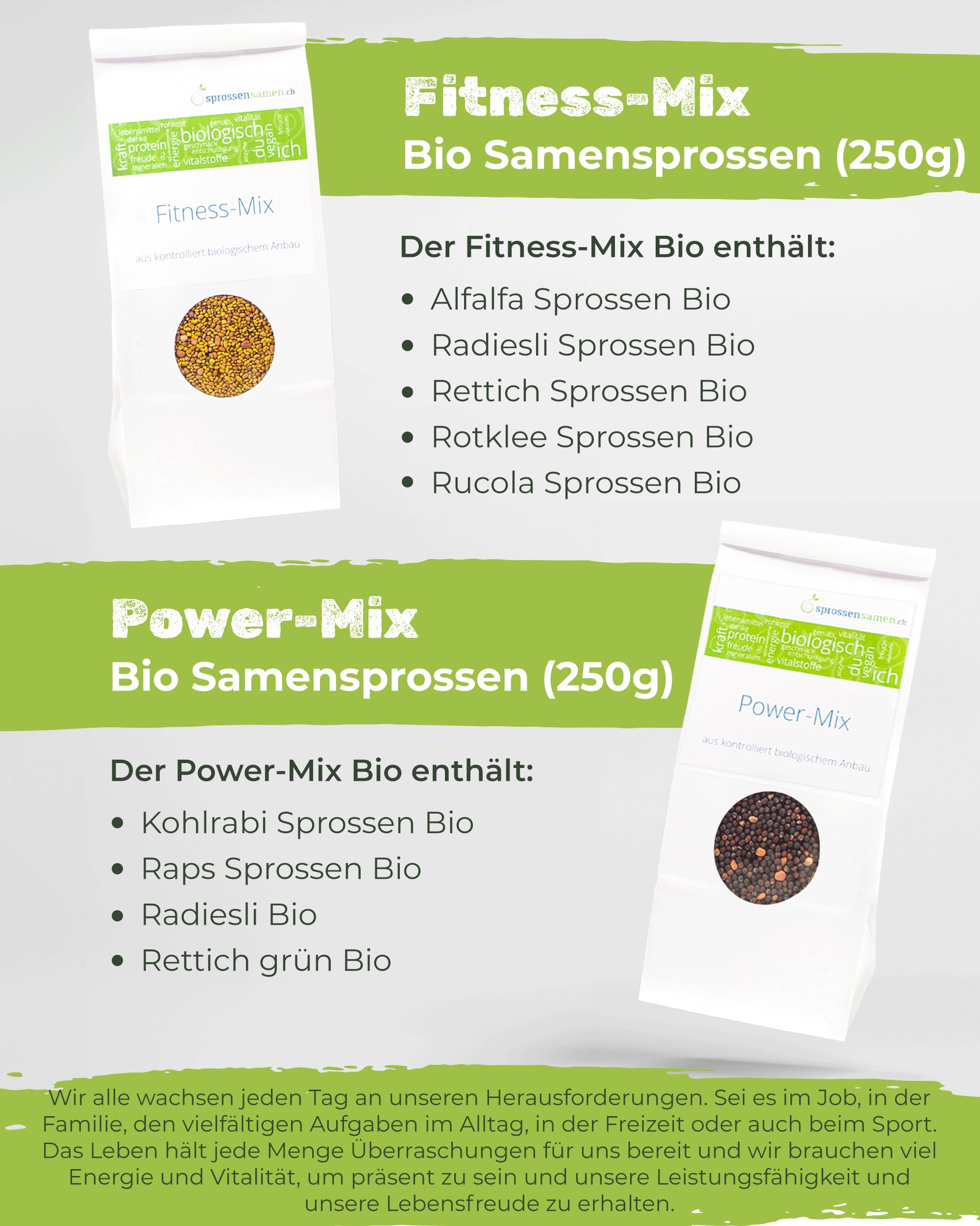 Starterpaket 3100ml mit Fitness-Mix Bio 250g & Power-Mix Bio 250g - Keimglas für Sprossen - inkl. Sprossenglas Deckel, Ständer, Sieb & Unterteller