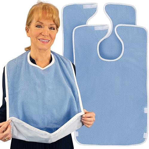Vive Baberos para adultos, juego de delantal impermeable para hombres y mujeres para comer con correa ajustable, lavable y reutilizable de tela de