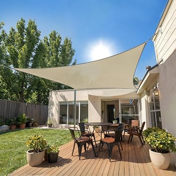 Rectangle 8 x 10 Beige Sun Shade Sail Canopy Awning for Patio Backyard Lawn Garden Outdoor Activities Grade UV Block Mesh Netting, We Can Make Custom Sizes