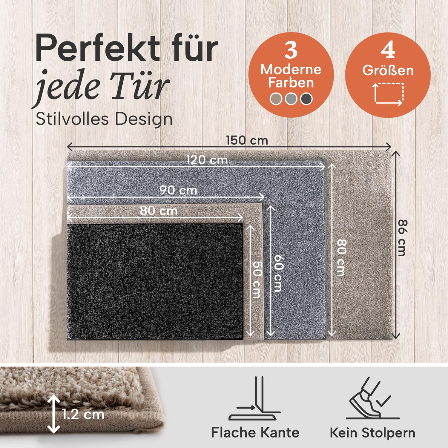 Blumtal Fußmatte 86x150 cm - Mikrofaser Schmutzfangmatte 80 x 120 mit wasserdichter TPR-Rückseite - rutschfeste Fussmatte innen - Schmutzmatte aus Hochleistungs-Mikrofaser in Beige