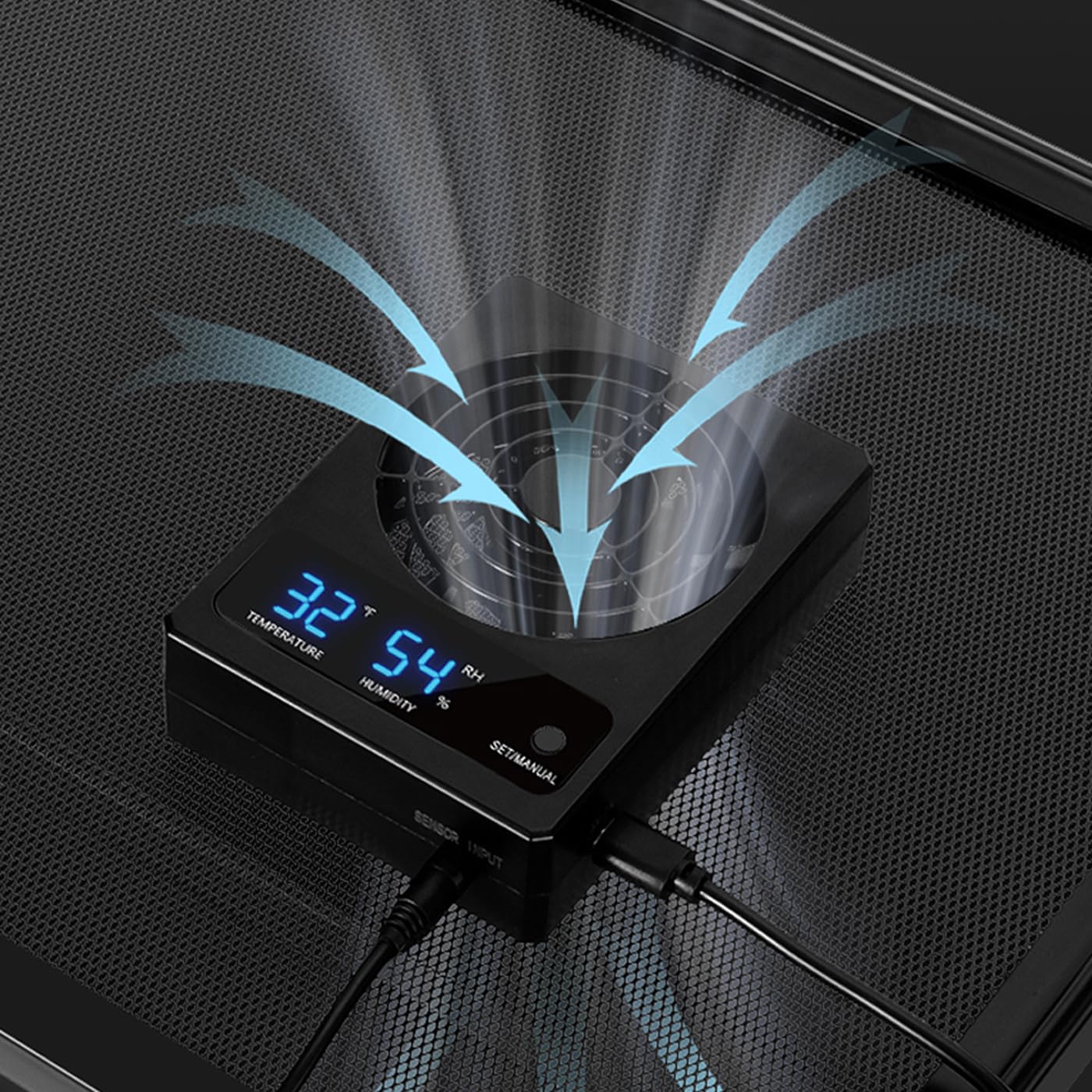 Termometro igrometro per terrario per rettili con deumidificatore ventilatore di ventilazione per animali domestici, serbatoio di rettili, termometro digitale a LED e misuratore di umidità per
