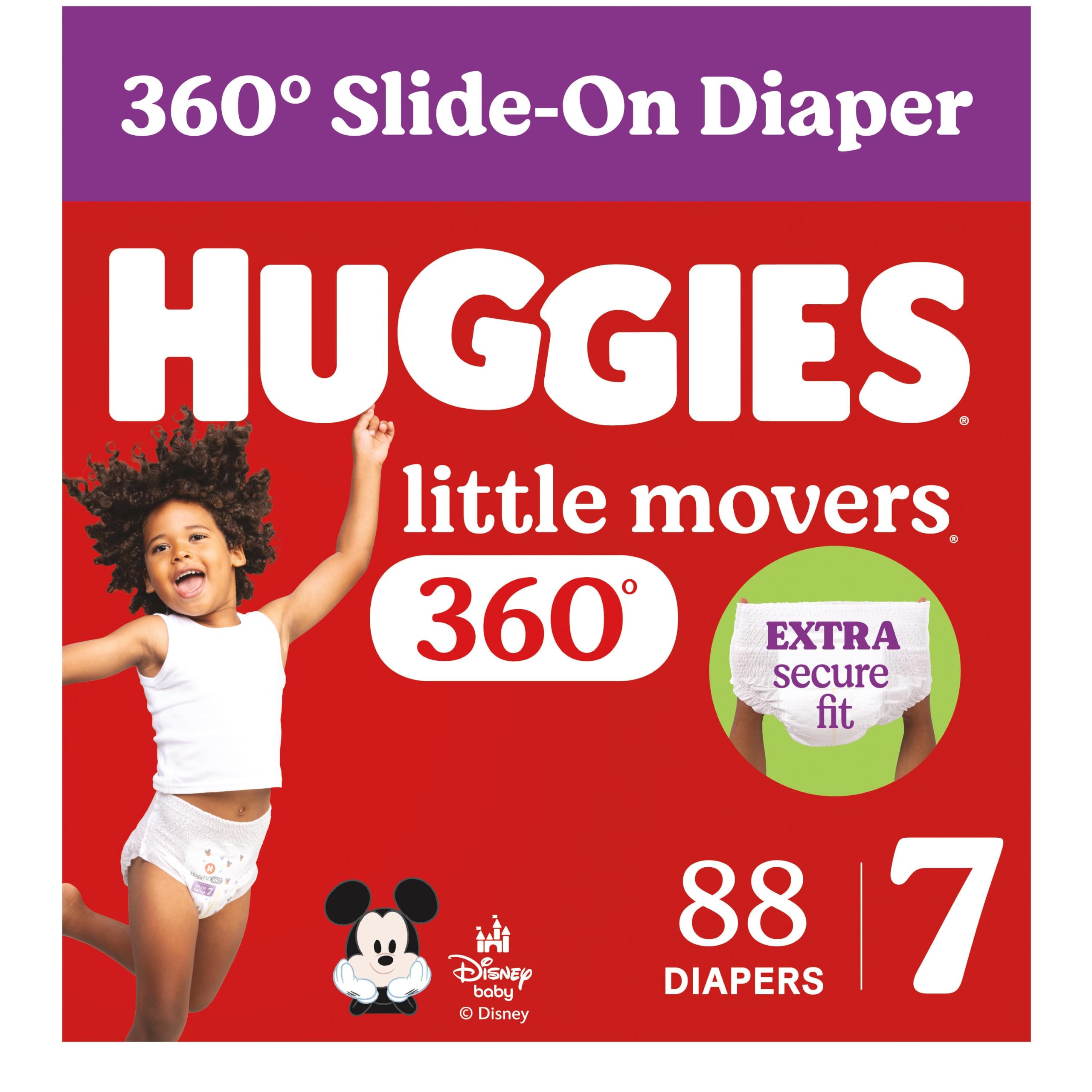Huggies Little Movers HuggFit 360 Diapers Size 7, 88 Count (2 Packs of 44)