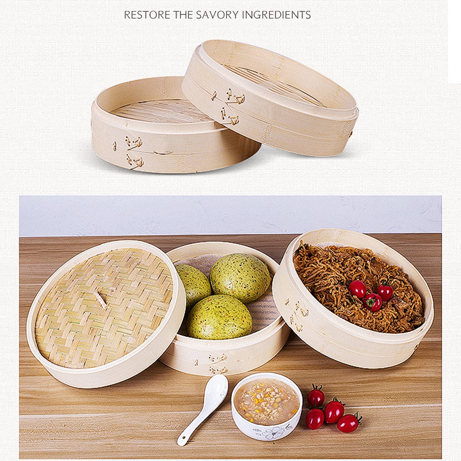 竹製蒸し器 30cm Amazon｜竹セイロ 本体・蓋 本体2個セット 業務用 せいろ蒸し器,30cm