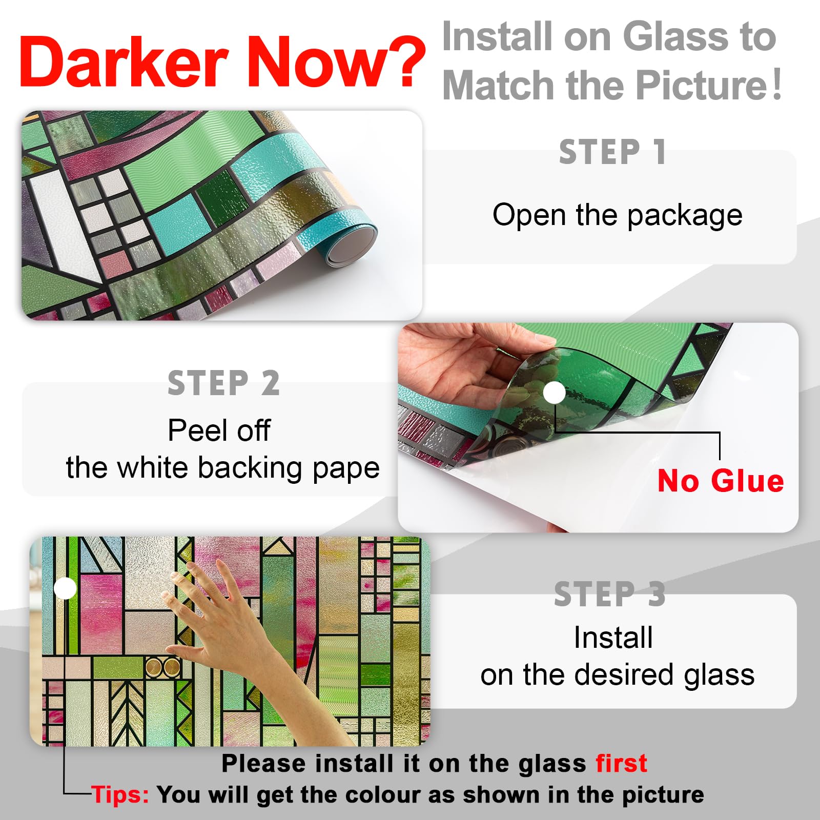 Pellicola Per Vetri Statica Colorata Decorativa 3D,Adesivo Per Finestra In Vetro Colorato Non Adesivo,75x200cmAdatto - Foto 2