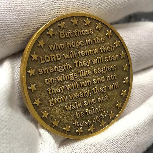 Miniatura 4 de Divine Eagles Wings - Moneda de desafío cristiano  Recordatorio de fuerza y fe  Ficha de bolsillo de regalo con versículos de la Biblia (moneda