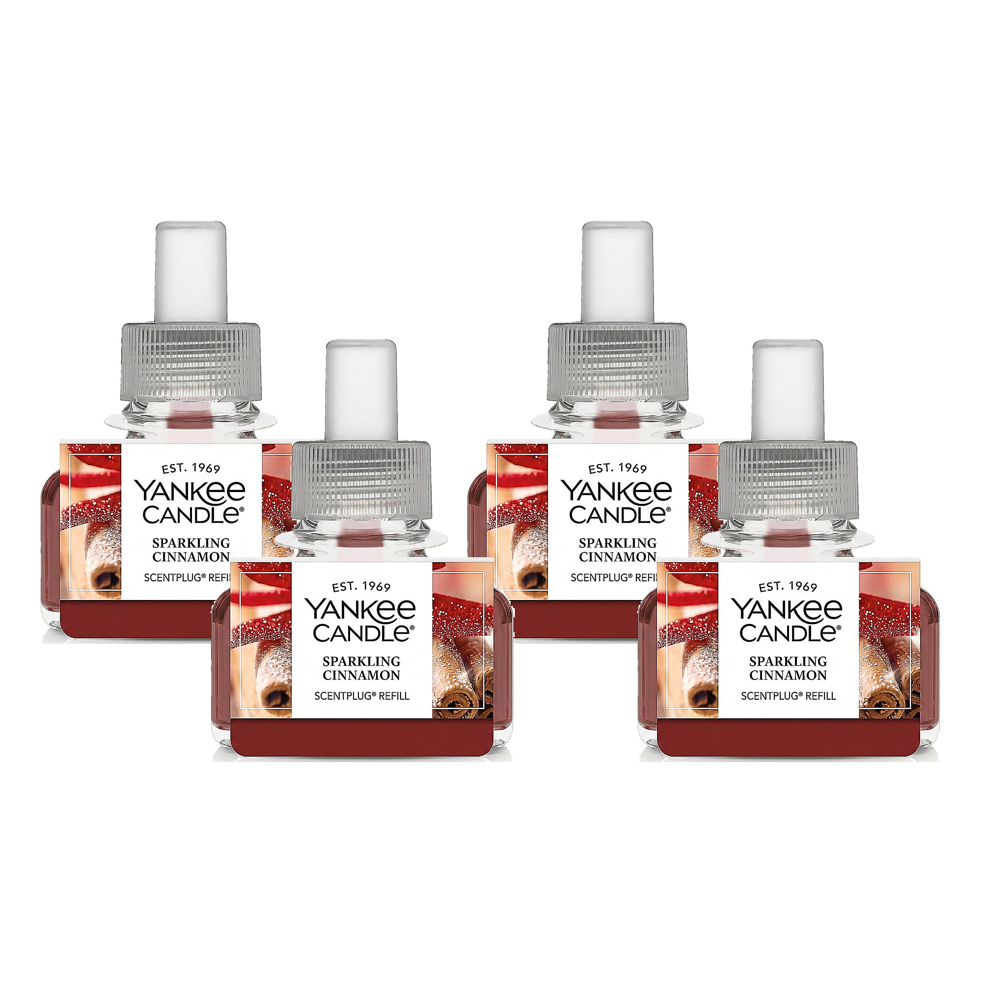 Yankee Candle ScentPlug Refill for Plug in Air Fresheners, Scented Oil Refills, Long Lasting Home Fragrance, Odor Eliminating Fragrance, Sparkling Cinnamon (Pack of 4)