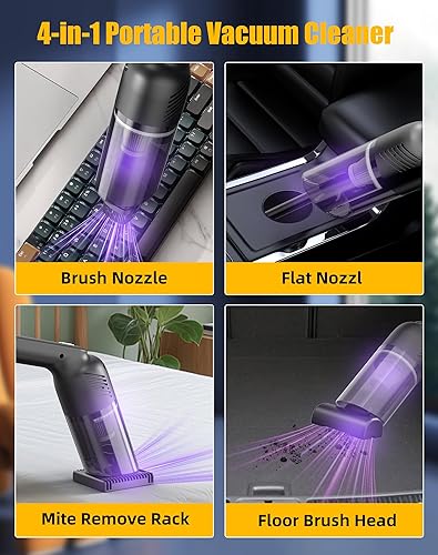 Miniatura 5 de Aspiradora de mano inalámbrica, portátil e inalámbrica con succión fuerte de 12000 PA, múltiples boquillas y 2 filtros lavables, 0.9 libras de peso