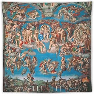 CALOWE KOLEVN Tapestry The Last Judgment by Michelangelo Tapestry Art Tapestry Painting Decor Wall Print Photo Gifts Home Modern Decorative Tapestries 60"x60"