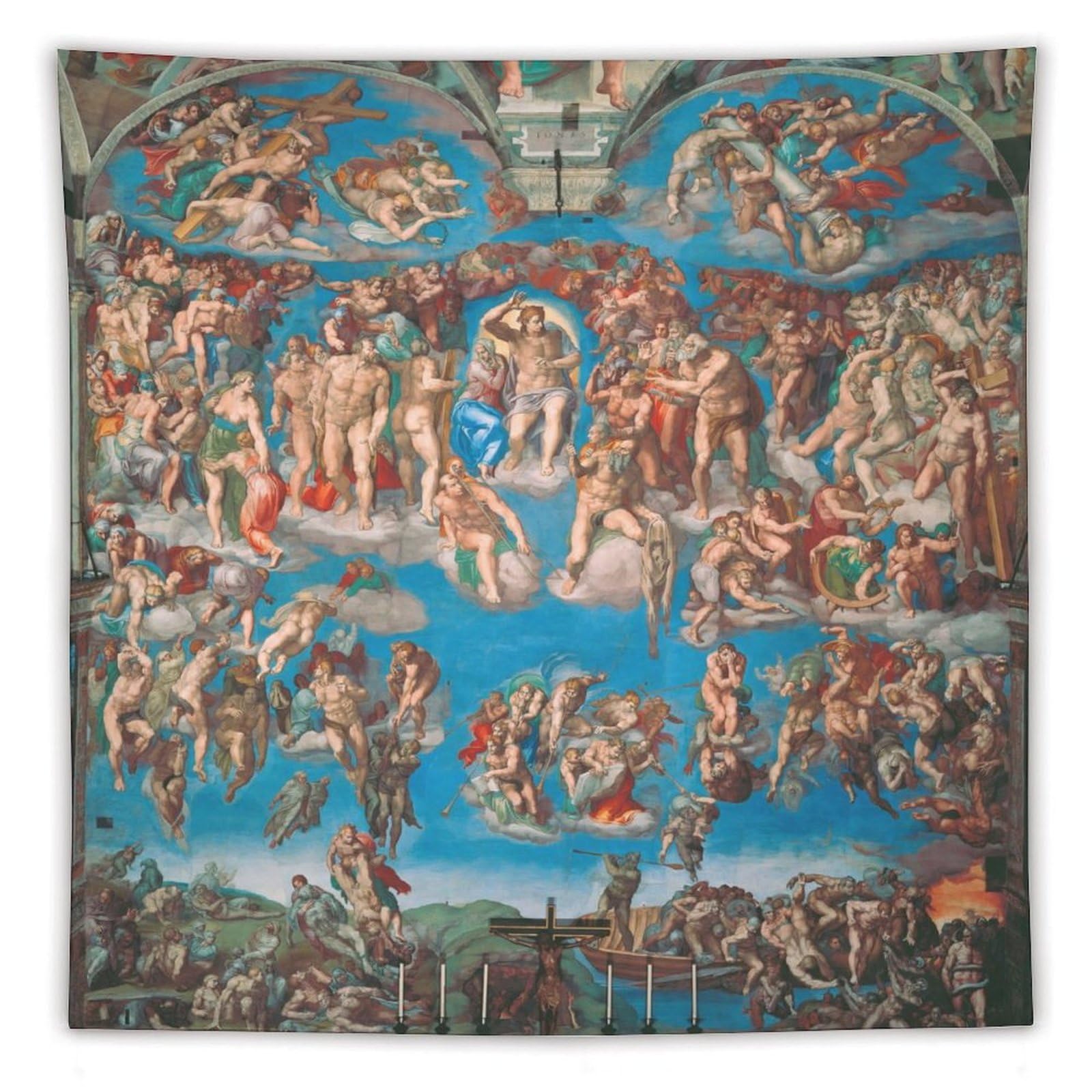 CALOWE KOLEVN Tapestry The Last Judgment by Michelangelo Tapestry Art Tapestry Painting Decor Wall Print Photo Gifts Home Modern Decorative Tapestries 60"x60"