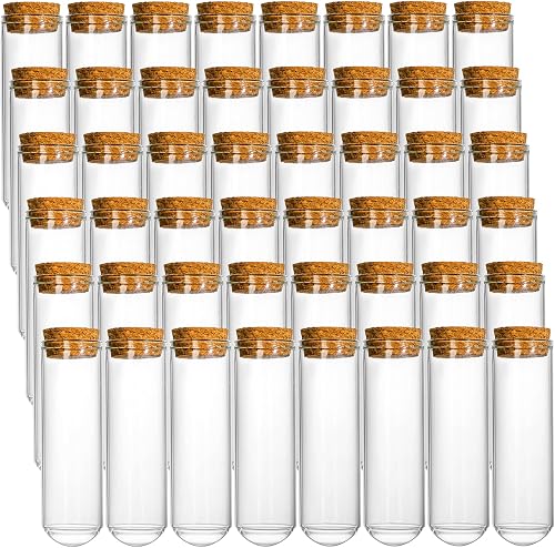 Frcctre 48 Pack 50ml Glass Test Tubes with Cork Stoppers, 30x100mm Clear Round Bottom Glass Test Tubes for Bath Salt Candy Storage Science Lab Party Plant Propagation Container
