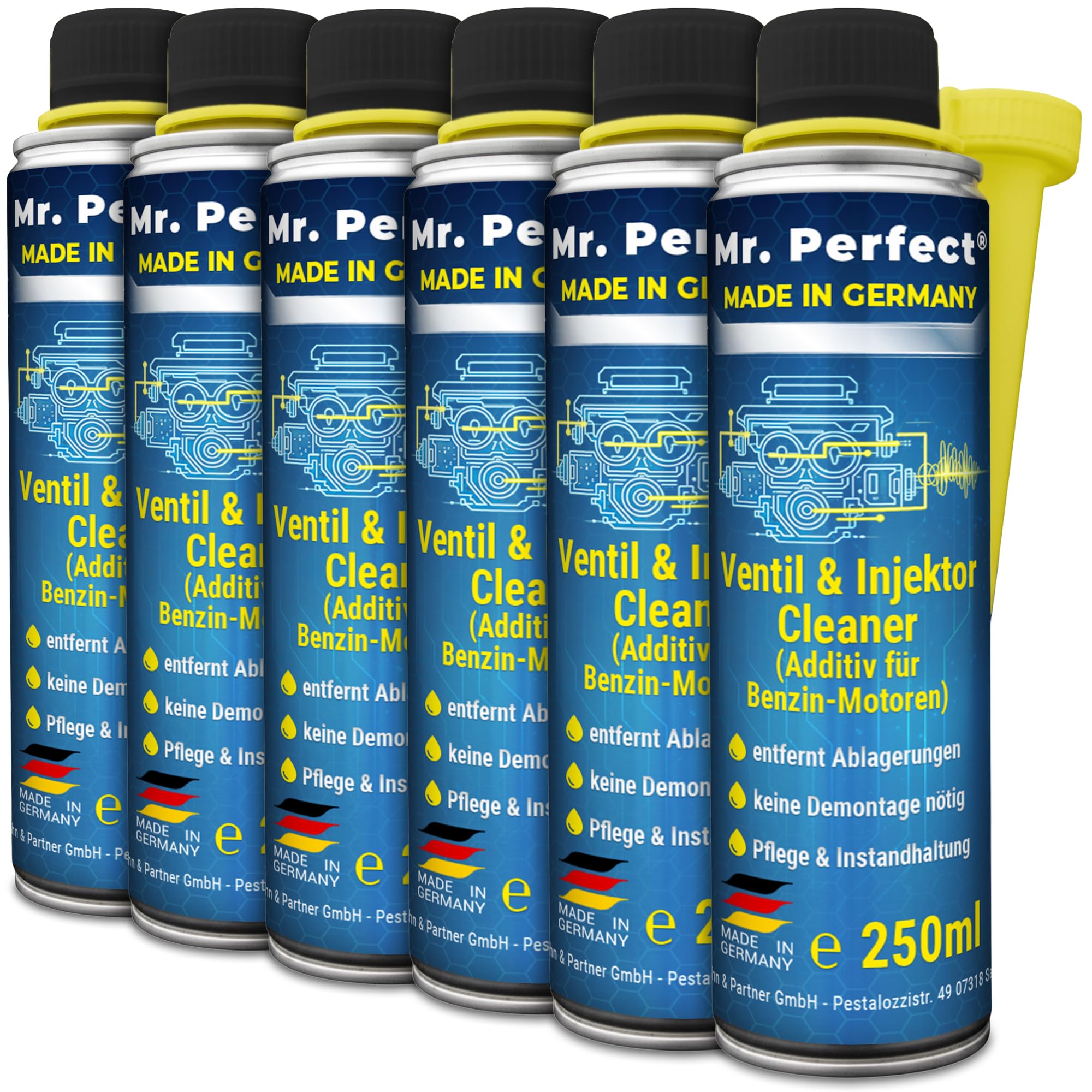 Mr. Perfect Ventil & Injektor Cleaner Benzin 6x250ml | Einspritzdüsen Reiniger entfernt Ablagerungen & fungiert als Kraftstoffstabilisator | Benzin Additiv für gleichmäßigen Motorbetrieb