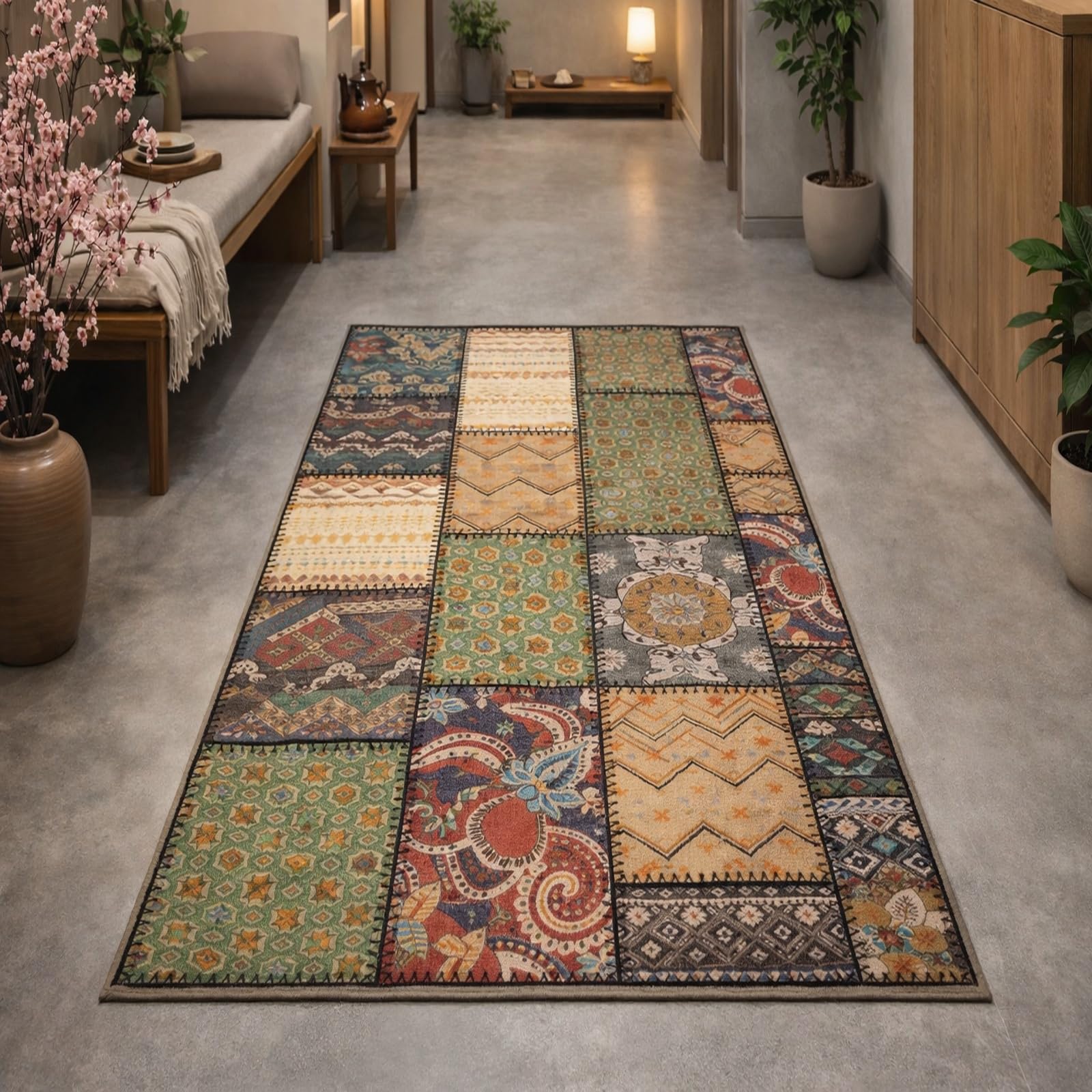 Tapis salon multicolore poils ras rectangulaire 140x160cm décoratif moderne