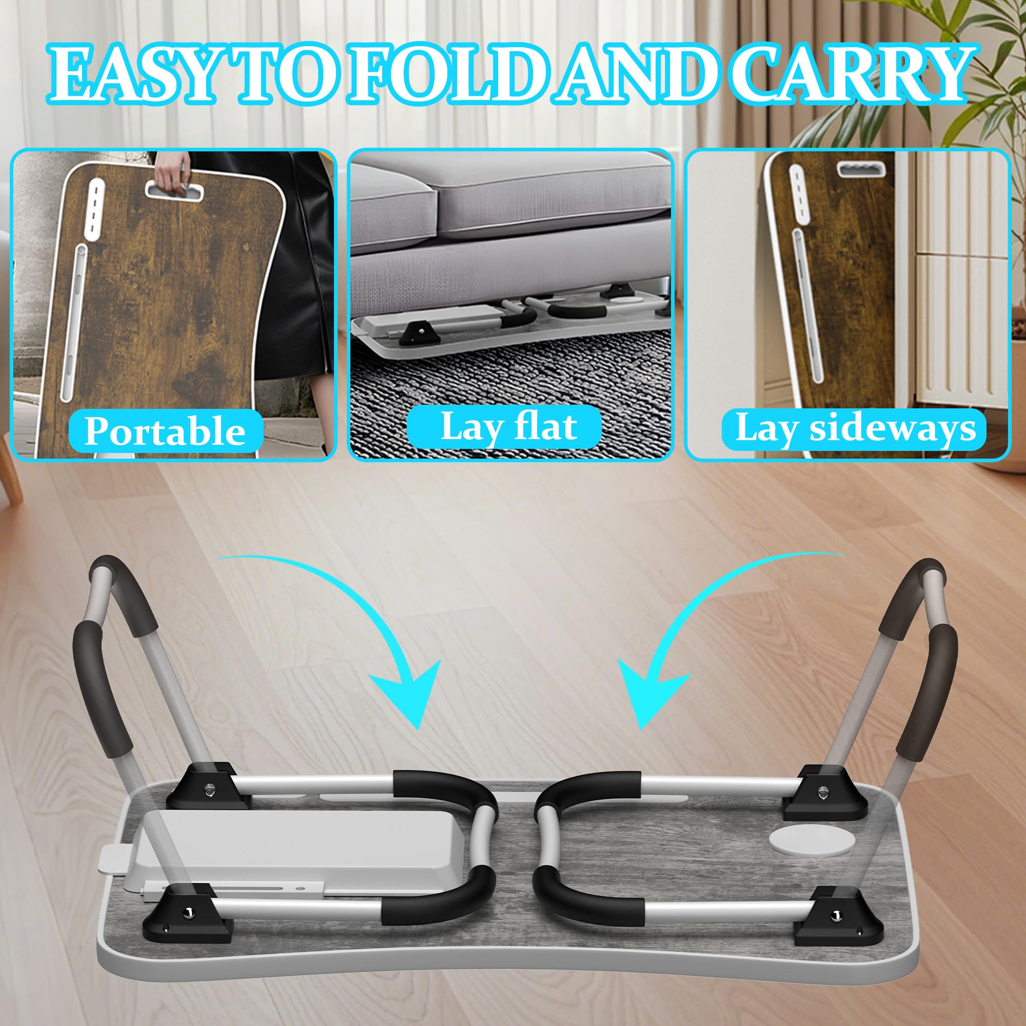 Soontrans Plateau de Lit 60x40x28 cm, Table de lit, Pliable, Support Ordinateur Portable Lit avec Tablette Support, Tiroir, Porte Gobelet, Poignée, pour Lit, Canapé, Sol, étude, Travail (Brun Foncé)