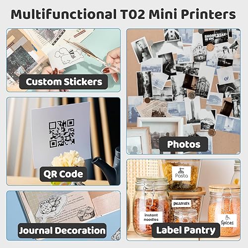 Miniatura 7 de Print Pods - Mini impresora de calcomanías  Mini impresora T02, máquina para hacer calcomanías con papel de 3 rollos, térmica portátil para notas,