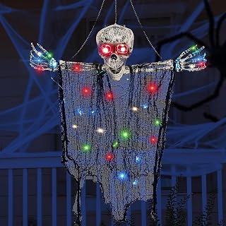 Solar Halloween Decorations Hanging Skeleton Ghost Color Changing LED Halloween Hanging Grim Reapers Outdoor Skeleton Flying Ghost Halloween Outdoor Indoor Decor