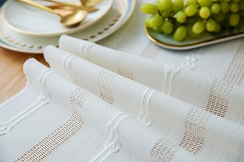 Miniatura 7 de ZeeMart Camino de mesa de granja, camino de mesa rústico de 48 pulgadas de largo, camino de mesa bohemio de lino, camino de mesa trenzado a rayas