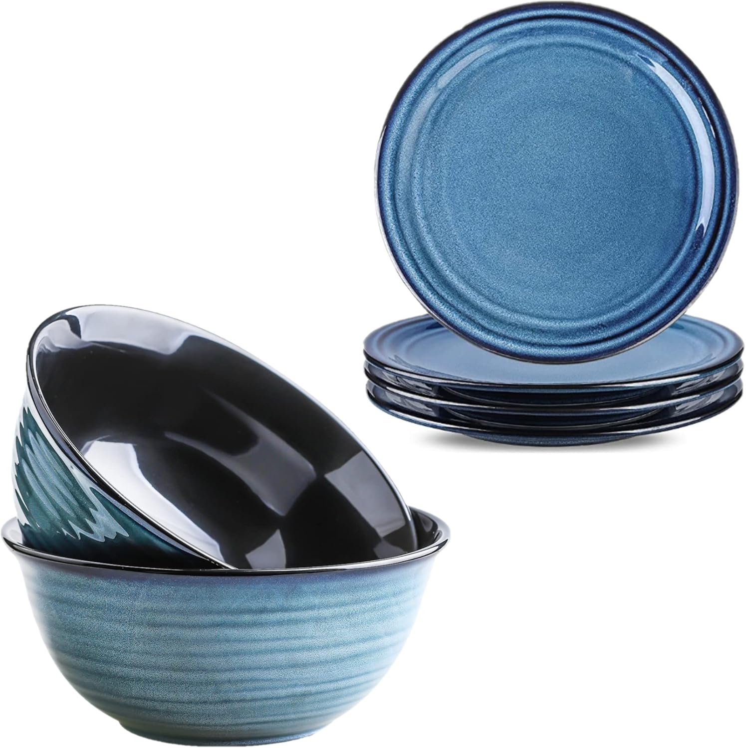 Hasense Ceramic Dinner Plates Set of 4, Microwave Oven Safe, Blue