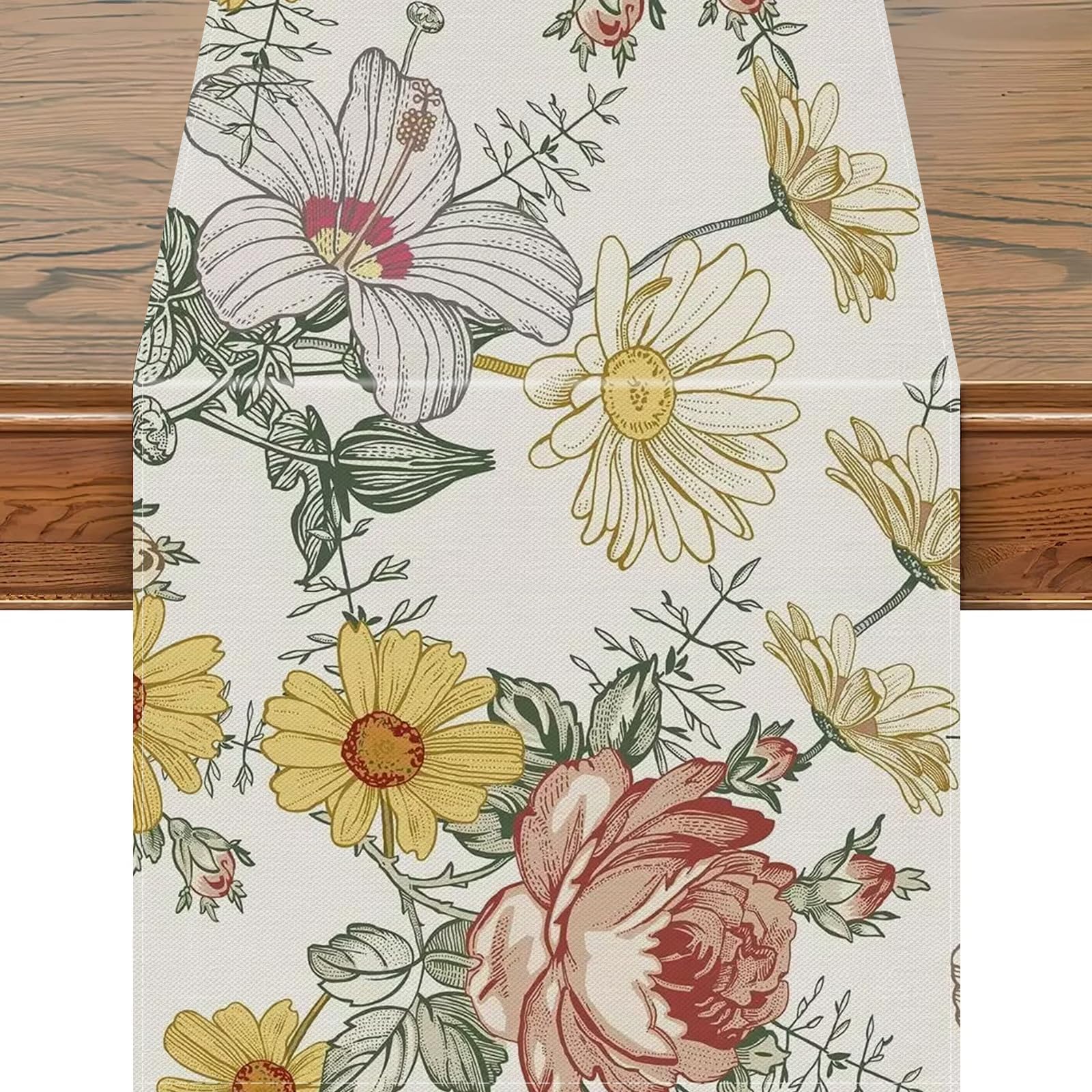 Snylcce 13x47 Inch Floral Table Runner, Wildflower & Daisy Design