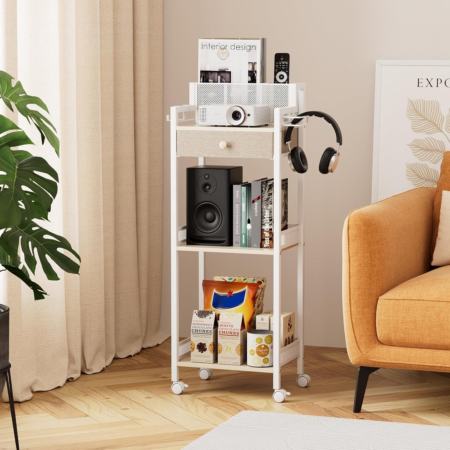 3 Tier Bathroom Shelf with Drawer, 12.8in Large Floor Makeup Organizers Cosmetics Display Cases Holder for Hair Tool, Skincare, Kitchen, Bathroom, Laundry Room Organization