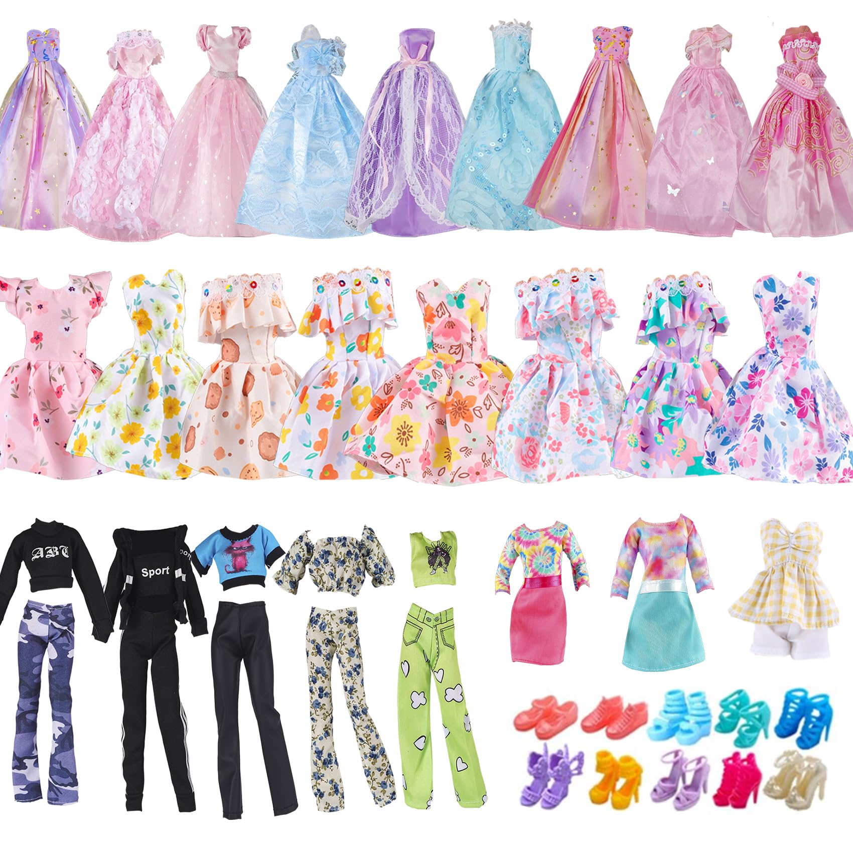 YAMASO 10 Sets Doll Clothes Fashion Wear Outfits withs 10 Pairs Shoes for 11.5-Inch Girl Doll (Random Style)