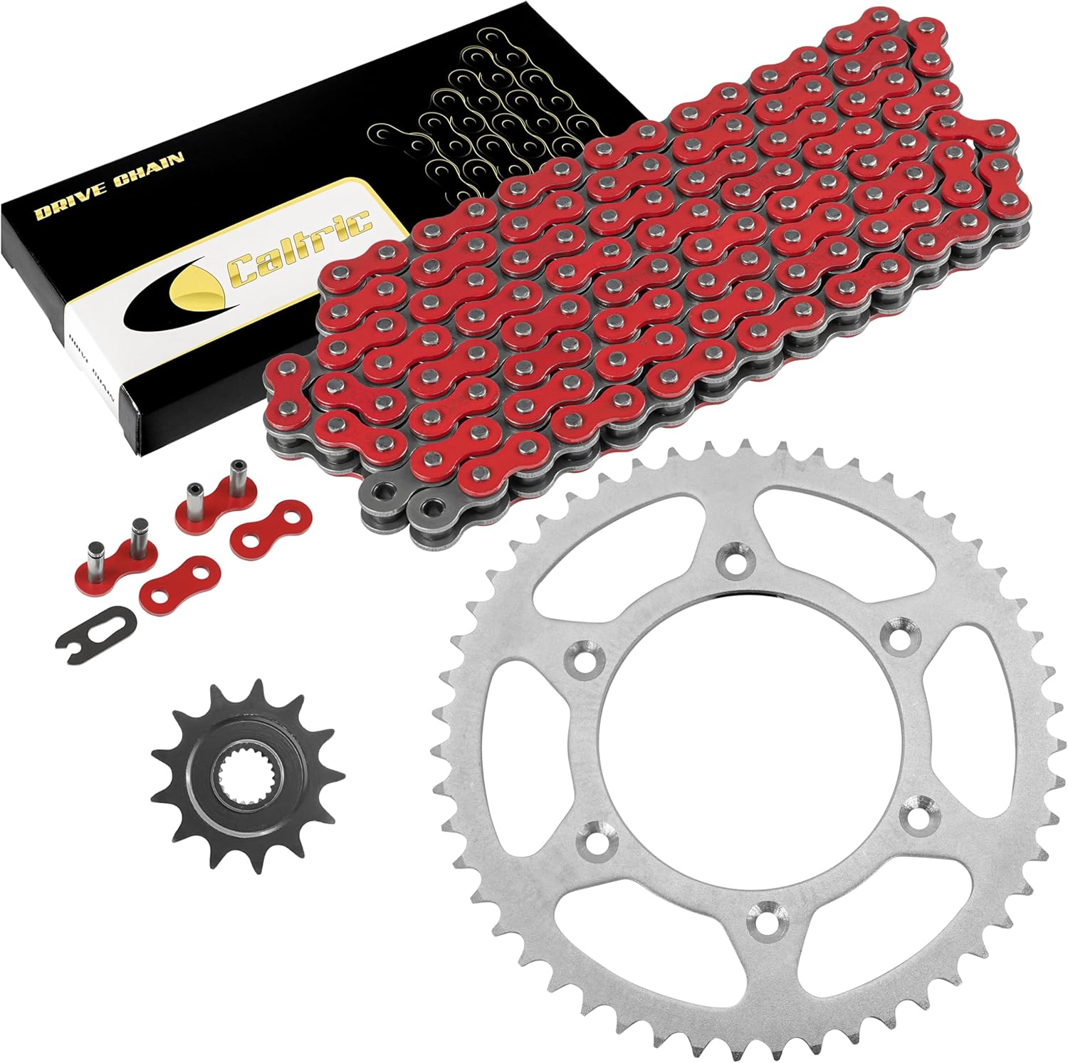 Caltric Red Drive Chain And Sprocket Kit Compatible with Honda Cr125R 1987-1996 1998 1999 2002