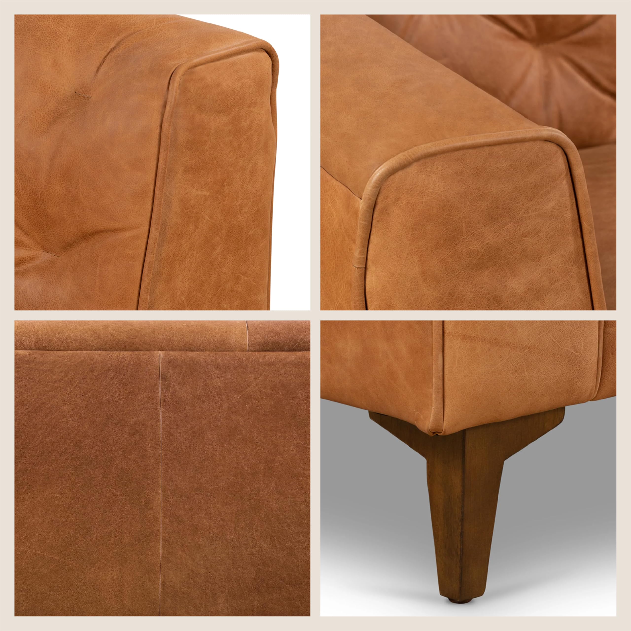 Poly & BARK Essex 74” Leather Apartment Sofa – Mid-Century Tufted Design, Full-G - product photo