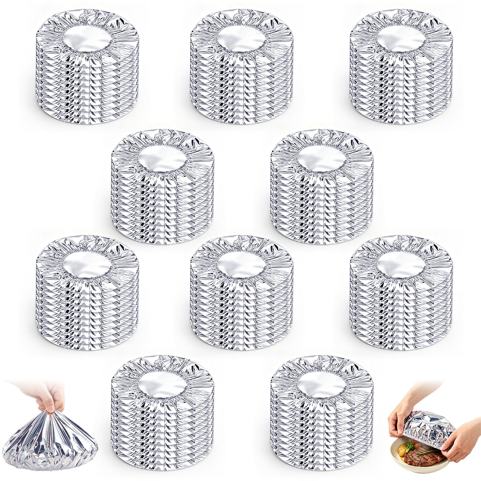 Photo 1 of 100Pcs Reusable Aluminum Foil Food Covers,Freshness-Preserving Heat-Insulating Aluminum Foil Insulation Cover,Food Fresh Keeping Bags,Fthickened Kitchen Lids for Meal Prep,Baking,and Food Storage