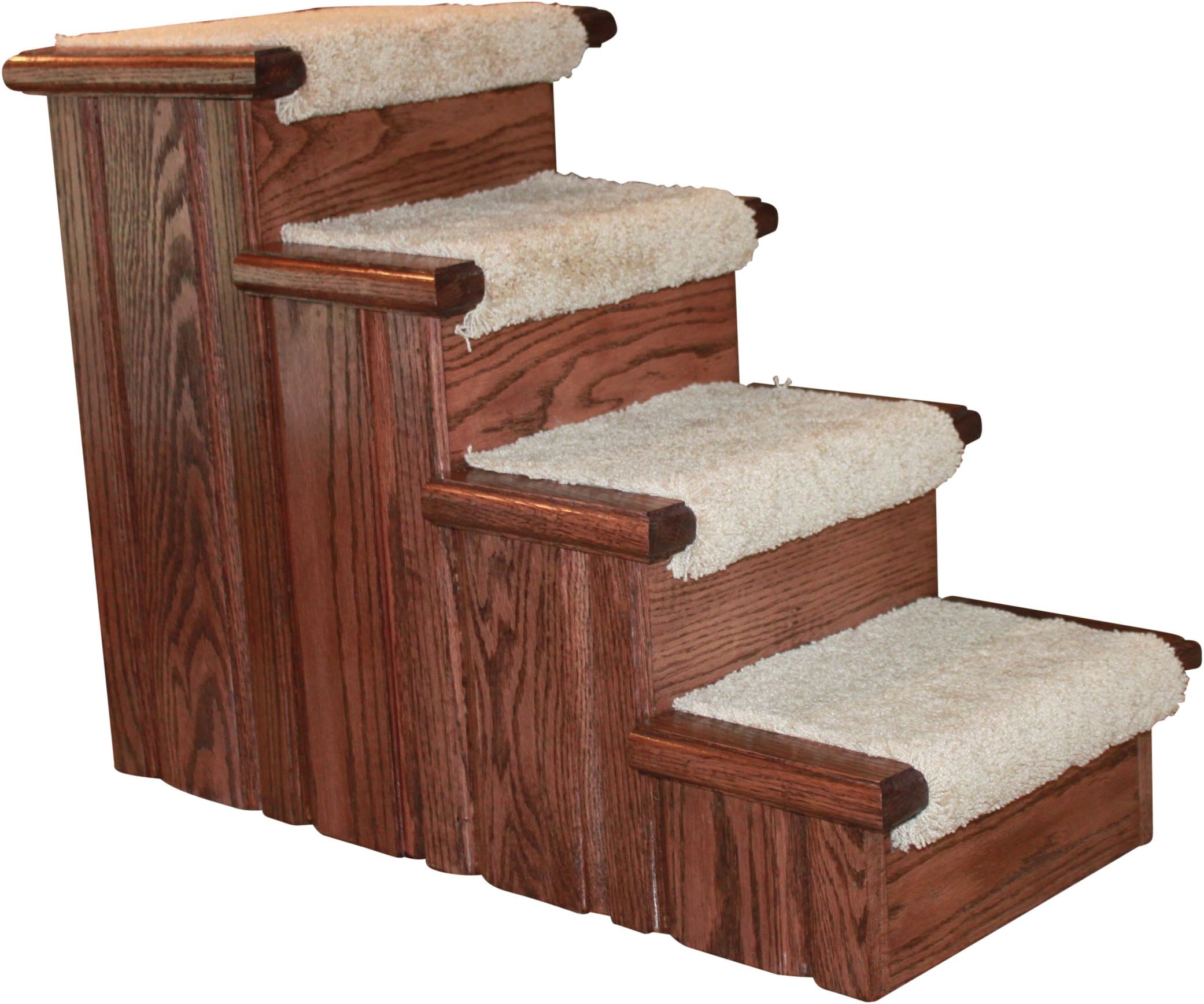 Tall Raised Panel Dog Steps, Carpeted Tread with a Rich Cherry Stain, 23-Inch