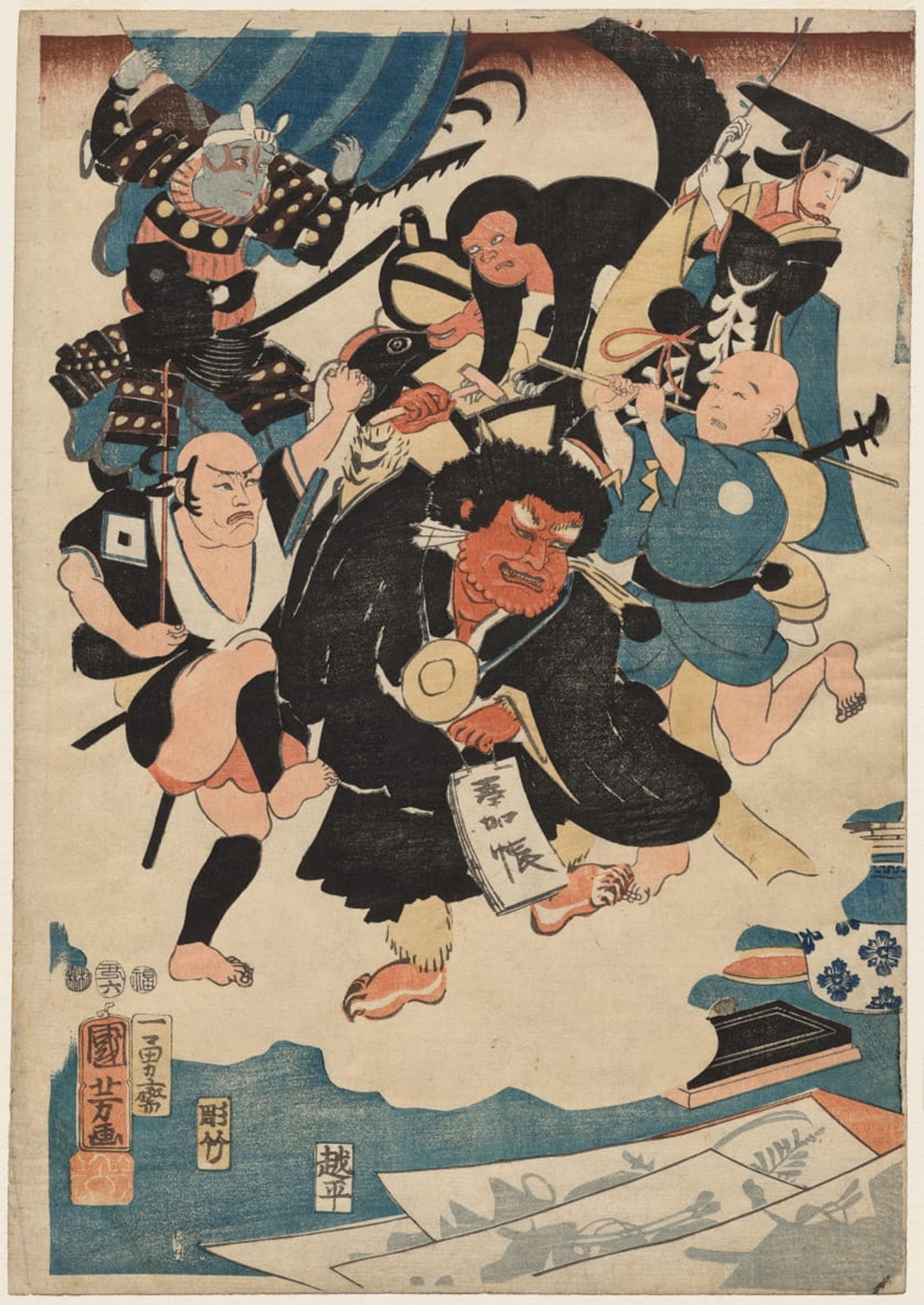 POSTERIIk Vintage Art Print Images Pictures Print the Strange Occurrence of Ukiyo Matahei and His Famous Paintings by Utagawa Kuniyoshi Modern Colour Posters for Office Home Decor 60x90cm