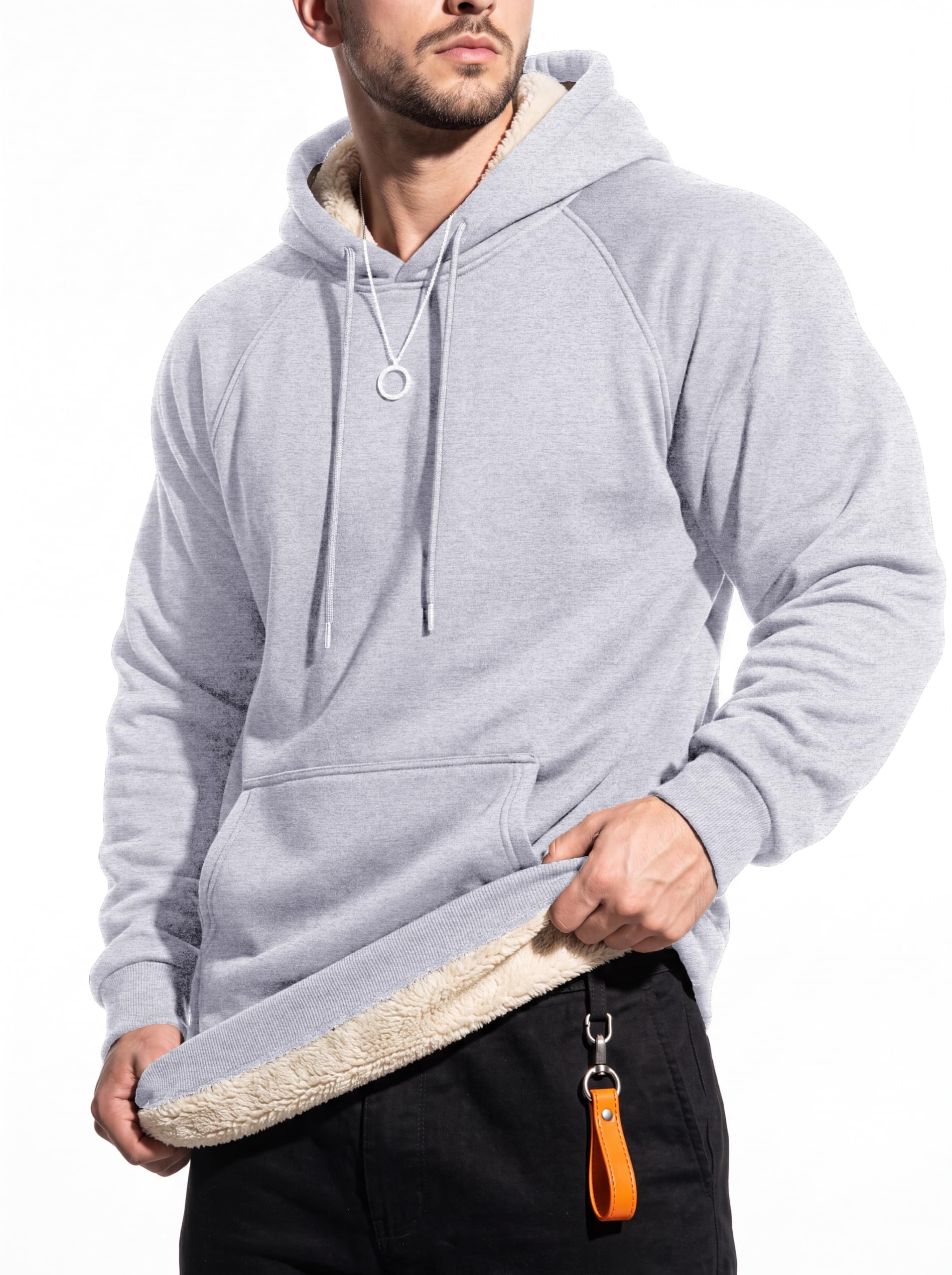 MAGCOMSEN Hoodie Herren Fleecepullover Warm Kapuzenpullover Männer Pullover | Baumwolle Fleece Hoodie,Winter Warm Pullover,Langarm Sweatshirt Herren,Gefüttert Hoody,Fleecepullover mit Bauchtasche