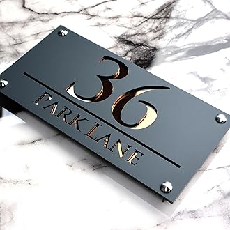 K SMART SIGN | LUXE H3 F32 | House Numbers Plaques House Numbers Door Laser Signs Number Name Personalised Plaques For Outside 3D Laser Cut acrylic Mirrored Marble (Dark Gray & Copper Mirror)