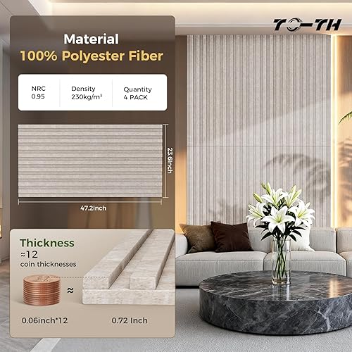 Miniatura 2 de Paneles acústicos grandes de dos capas, paquete de 4 paneles acústicos de 47.2 x 23.6 x 0.72 pulgadas, paneles acústicos de alta densidad, paneles