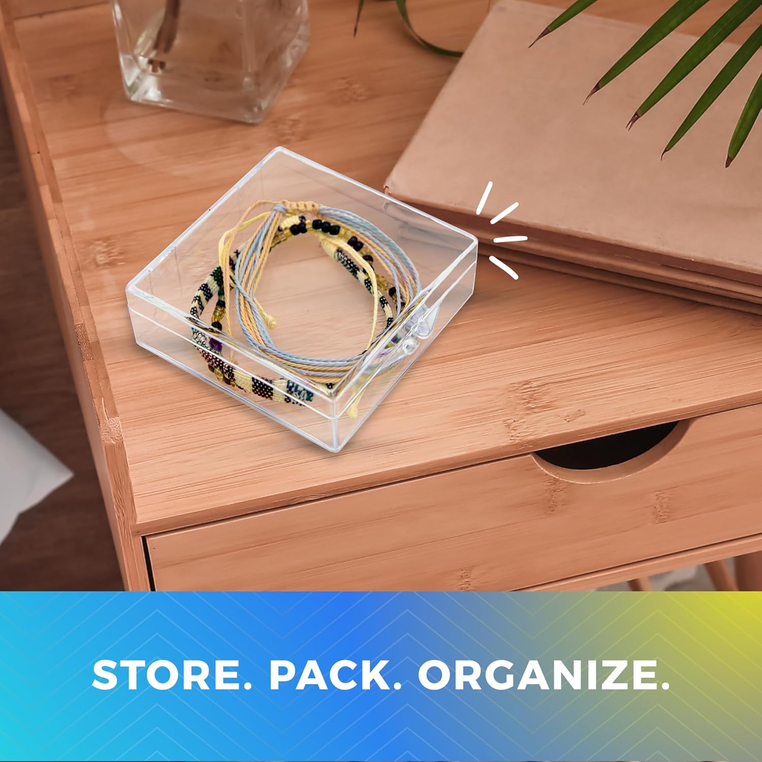 20-Pack Clear Hard Plastic Hinged Lid Storage Containers 2.56"L x 2.56"W x 0.75"H each, Made in USA, Small Acrylic Boxes for Display and Collectibles, by Gary Plastic Packaging