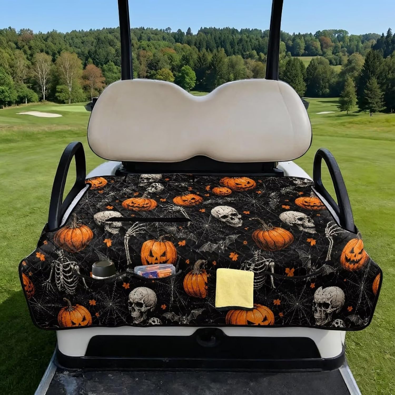Wanyint Golf Cart Seat Towel Blanket Cover with Handle for Folded Carrying, Quilted Padding & 4 Front Pockets, Universal Fit image 2