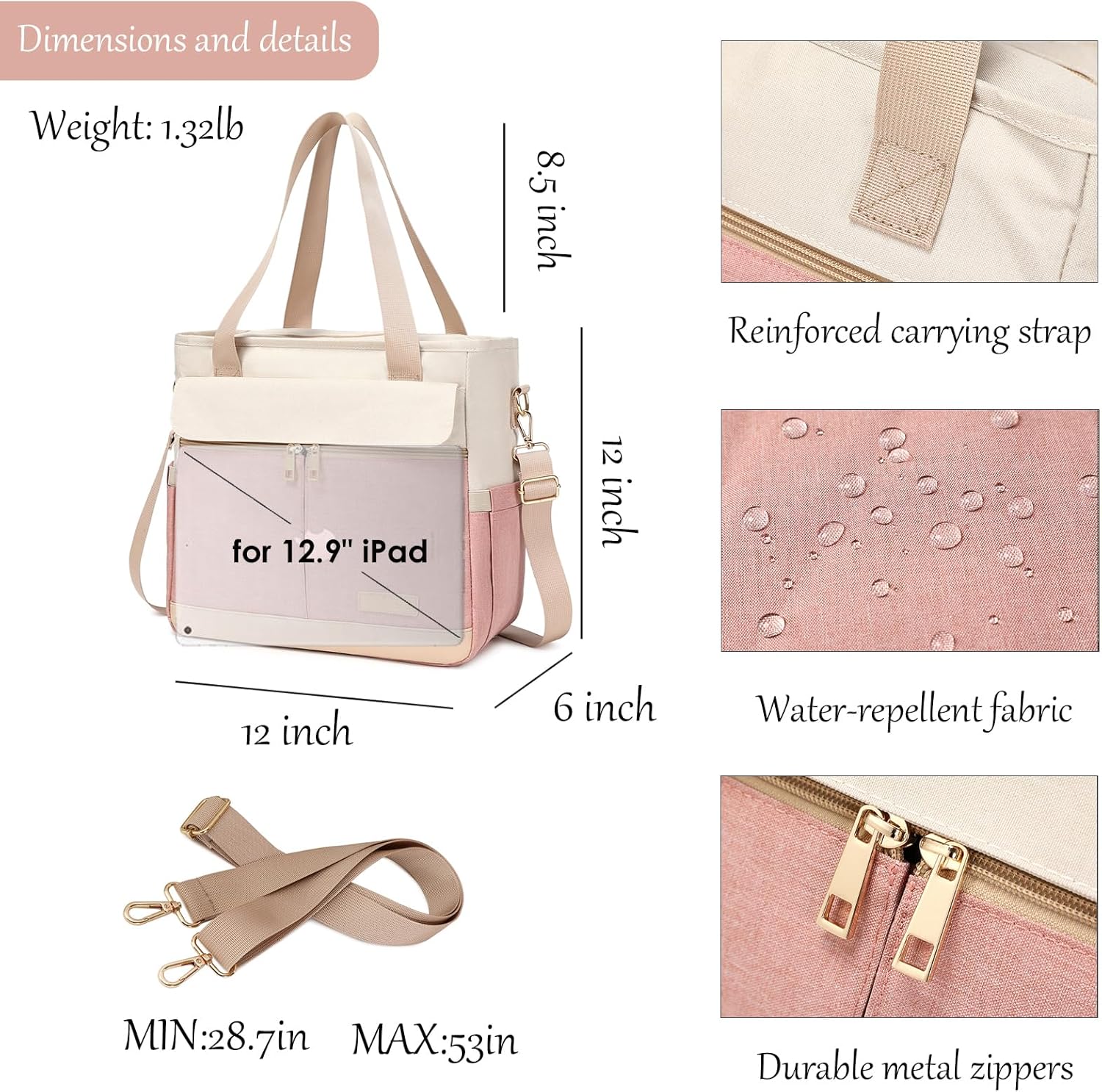 Utility Medium Tote Bag for Women & Men, Multi-Pocket Crossbody Handbag with Shoulder Strap